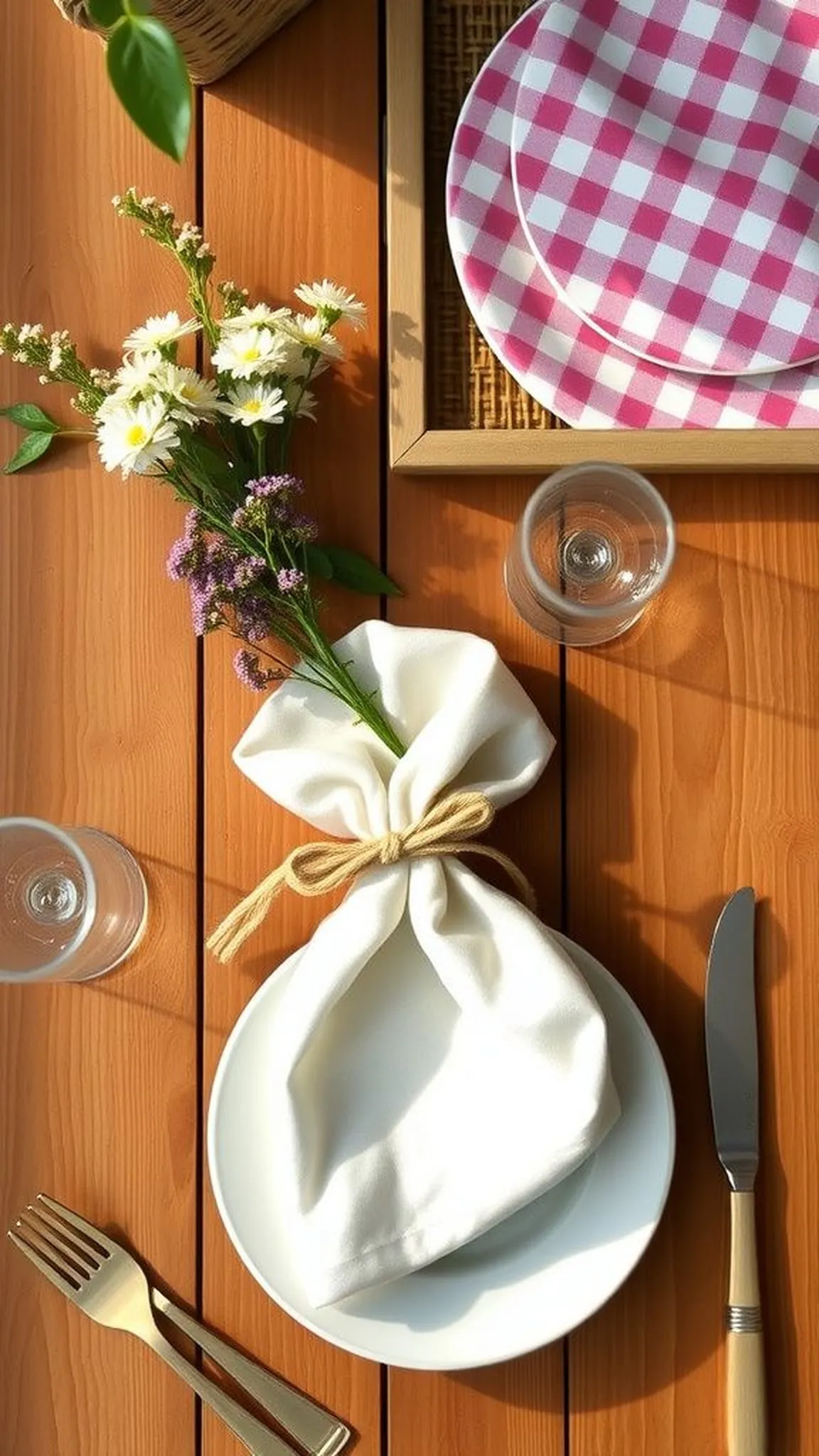 Fabric napkin rings with fresh wildflower tuck