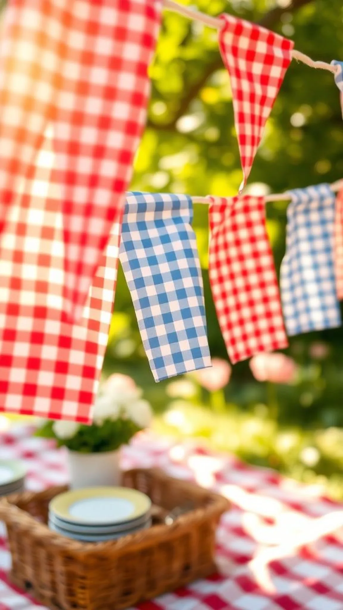 Gingham fabric bunting to lift the picnic mood