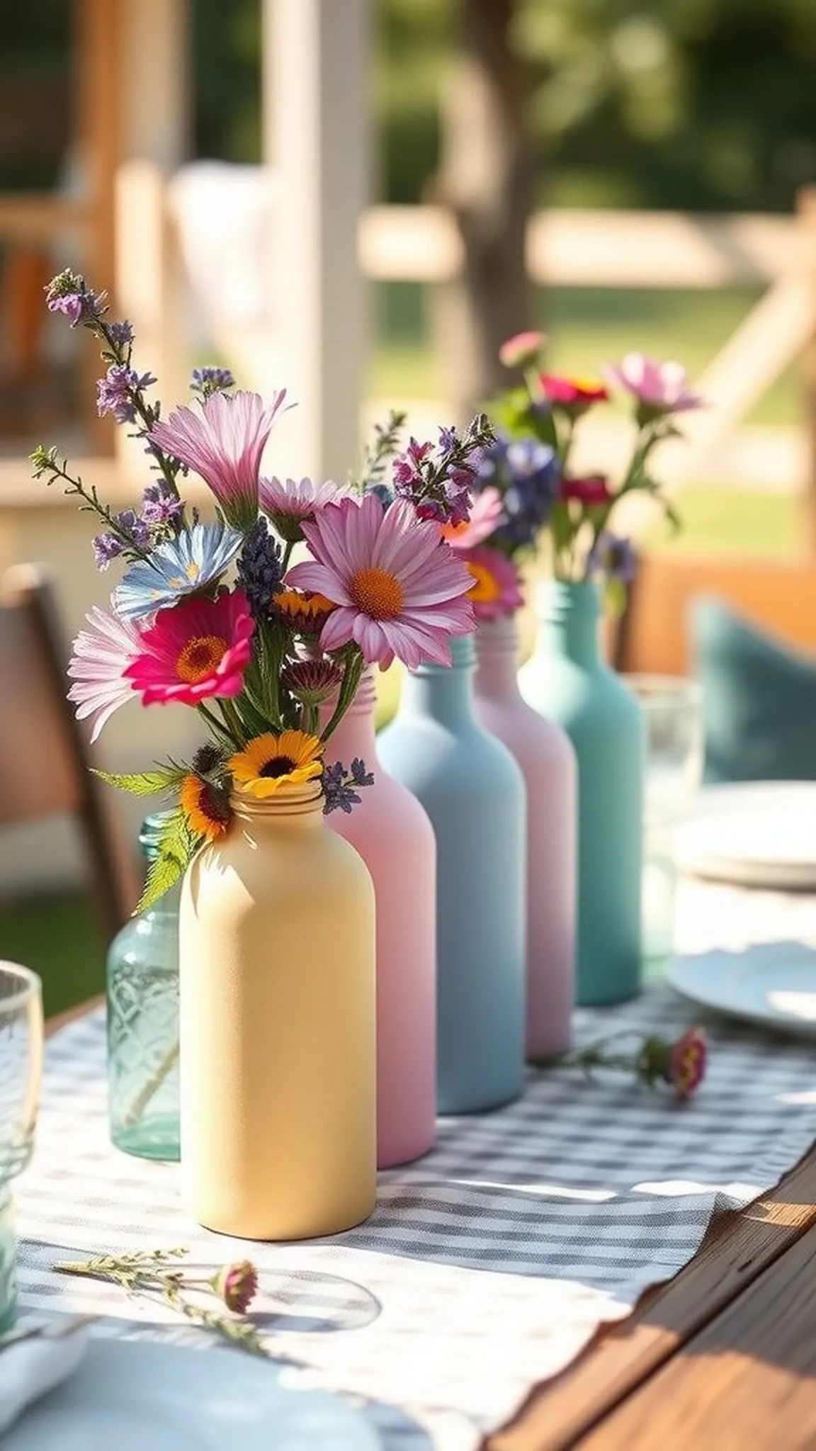 Painted bottle vases for colorful table accents