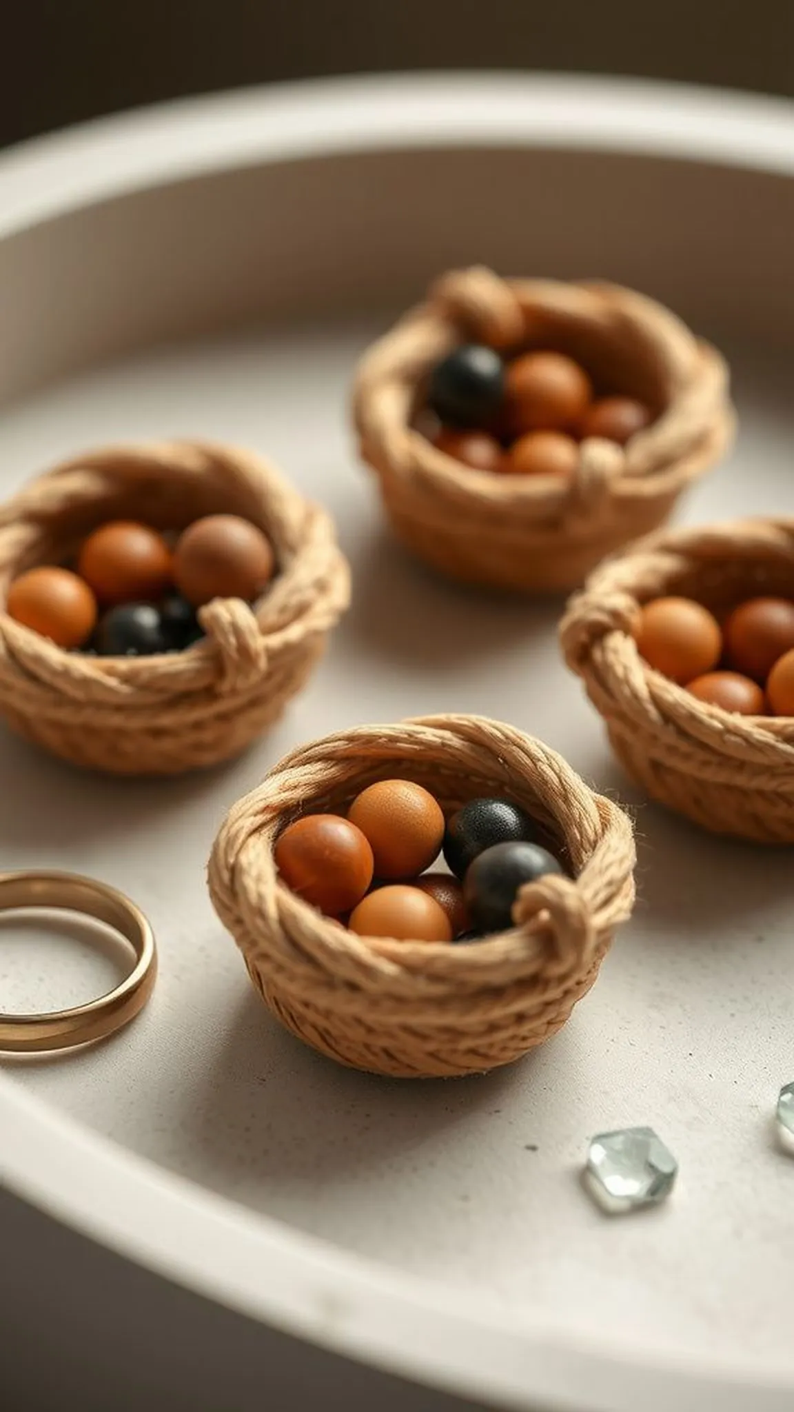 Mini rope trinket bowls with bead accents