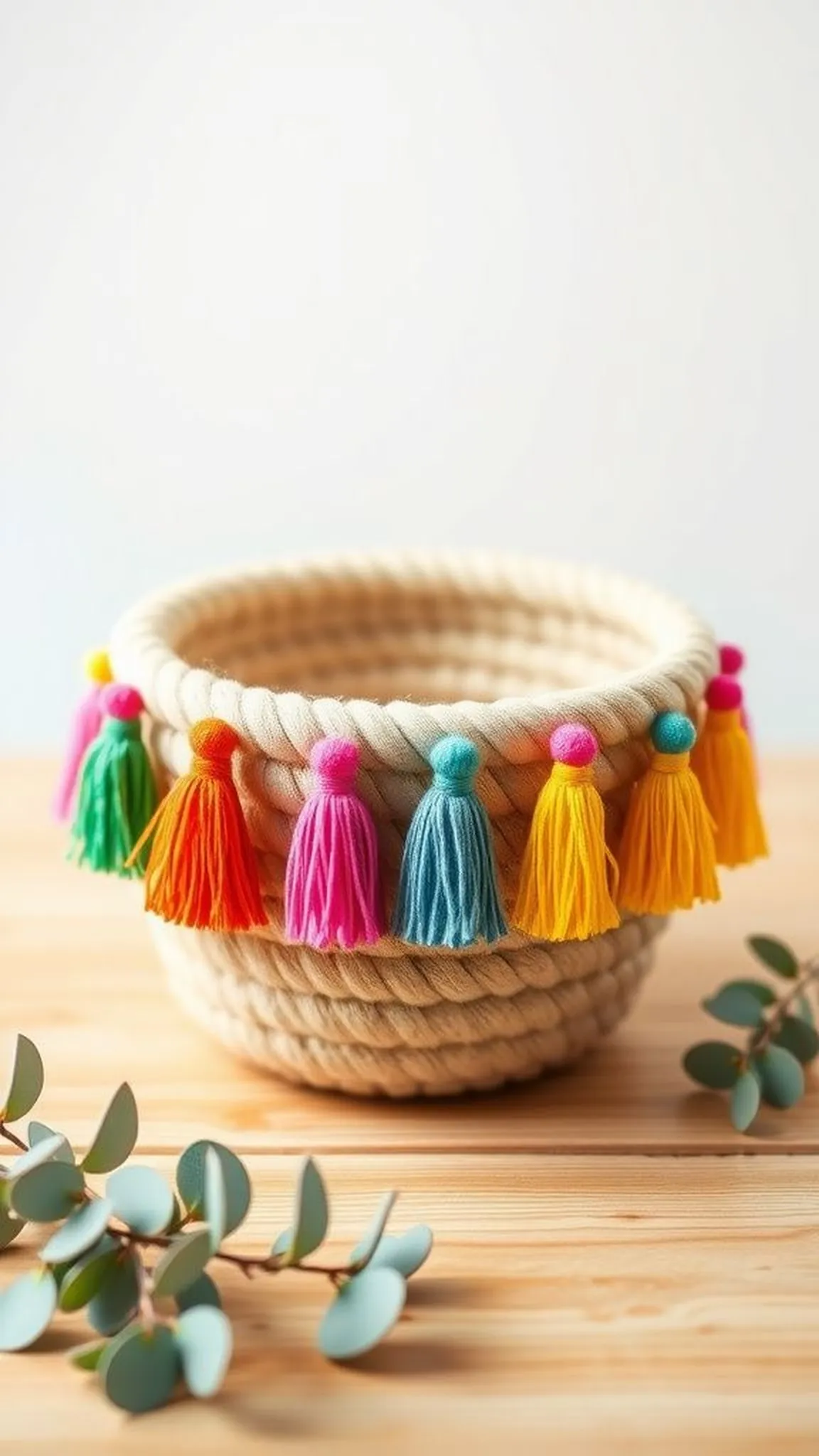Rope basket with tassel accents and color pops