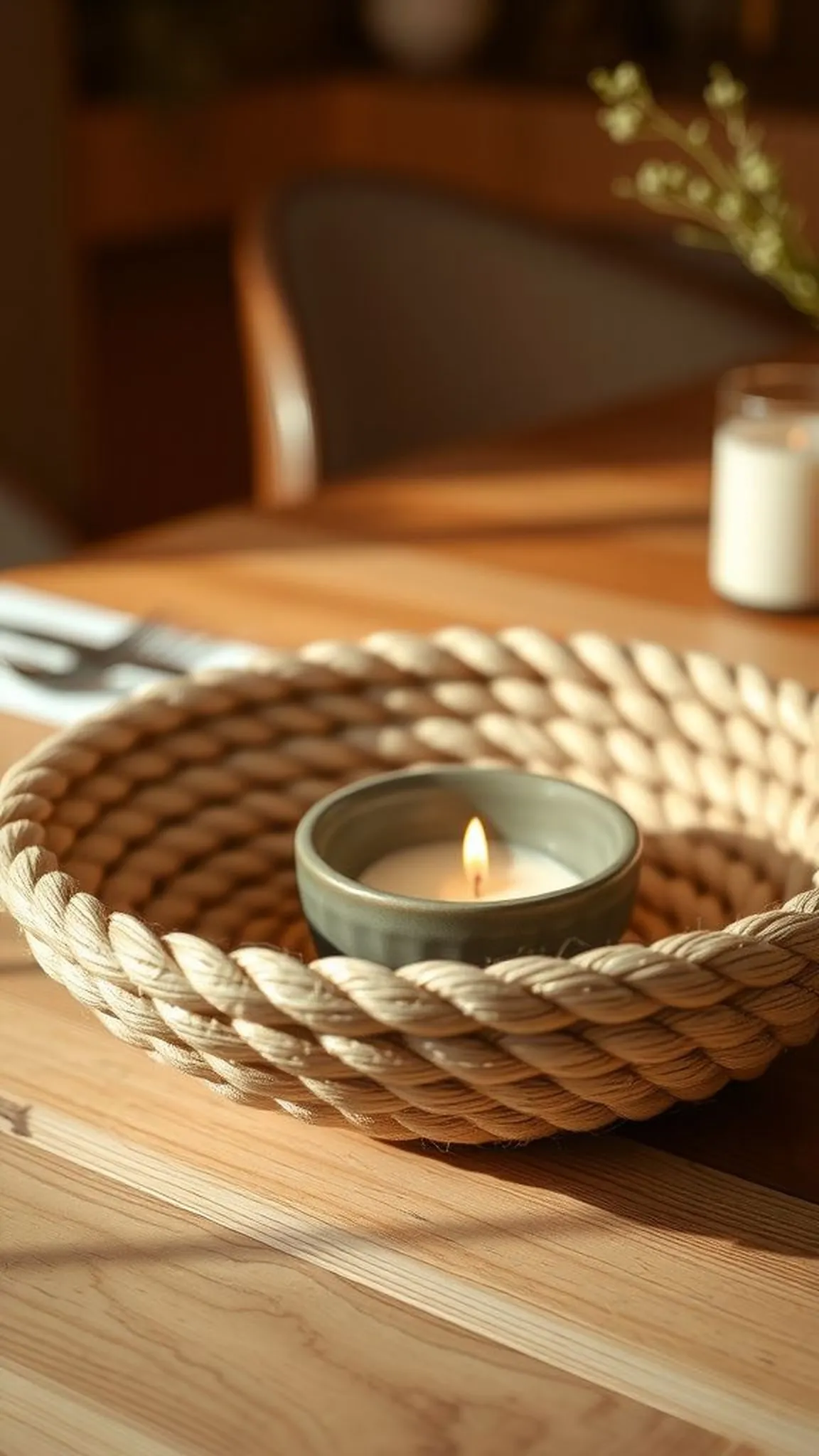 Rope centerpiece bowl with candle-safe dish inside