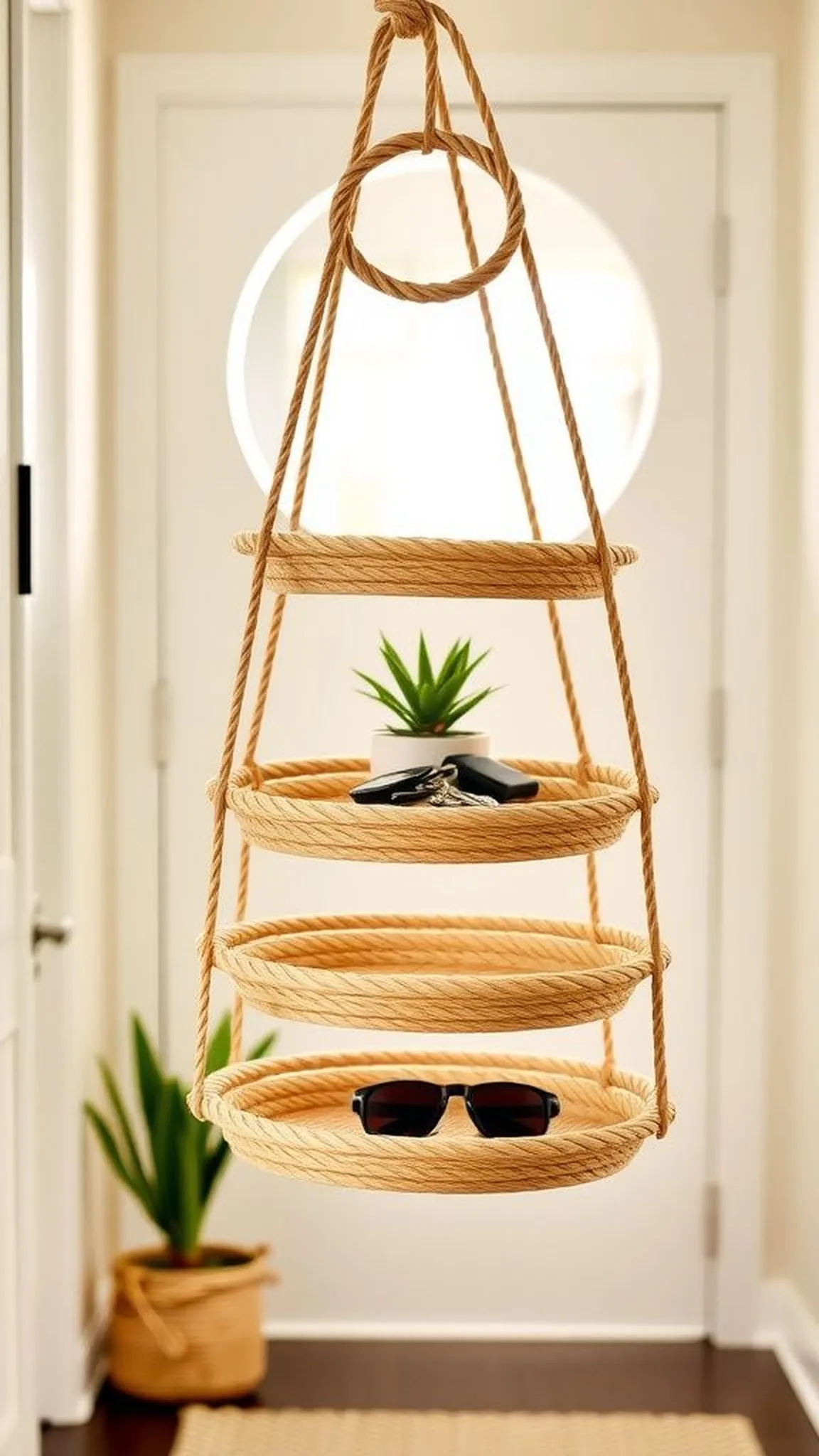 Tiered rope hanging organizer for small items
