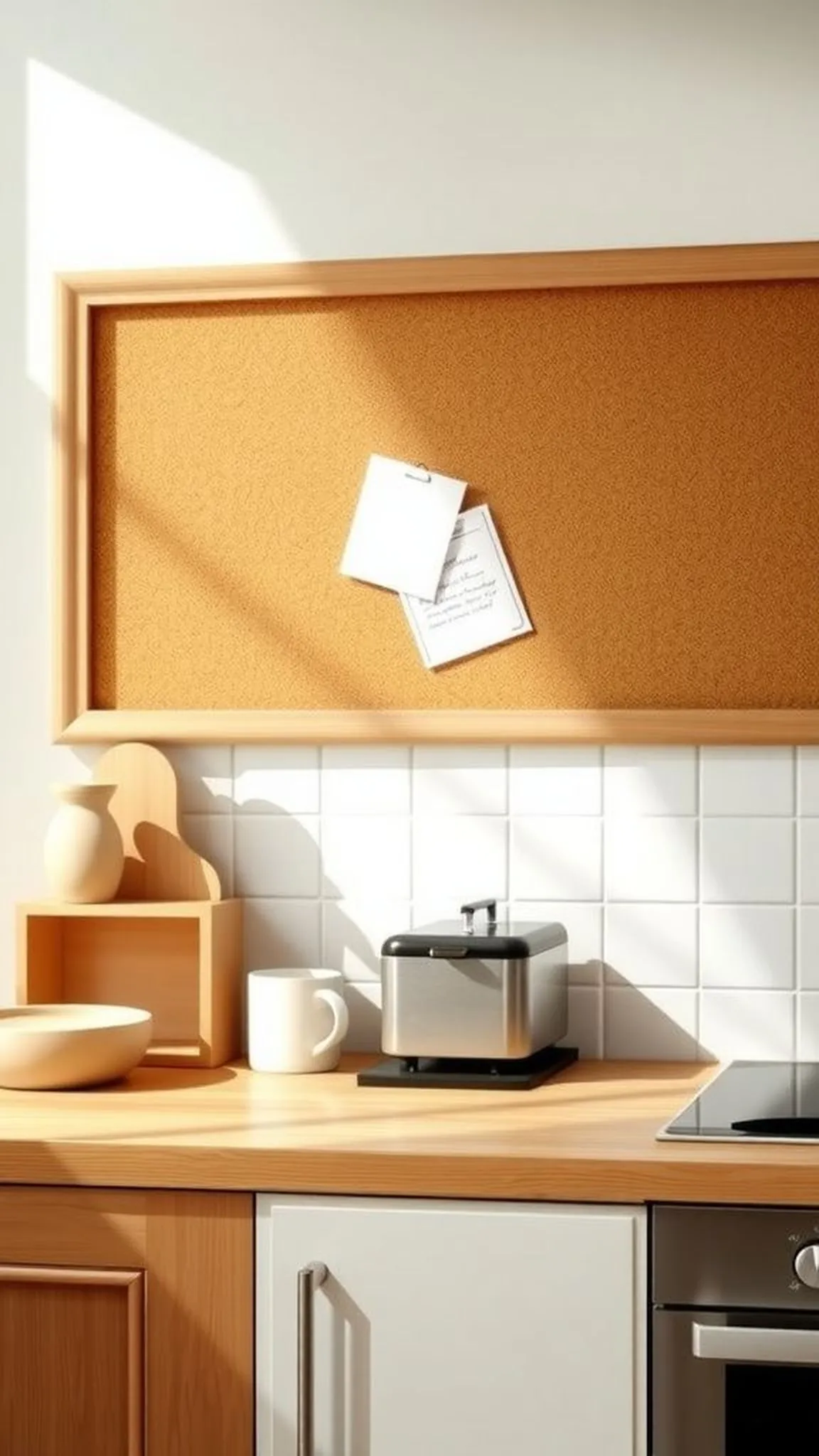 Cork bulletin board for kitchen messages
