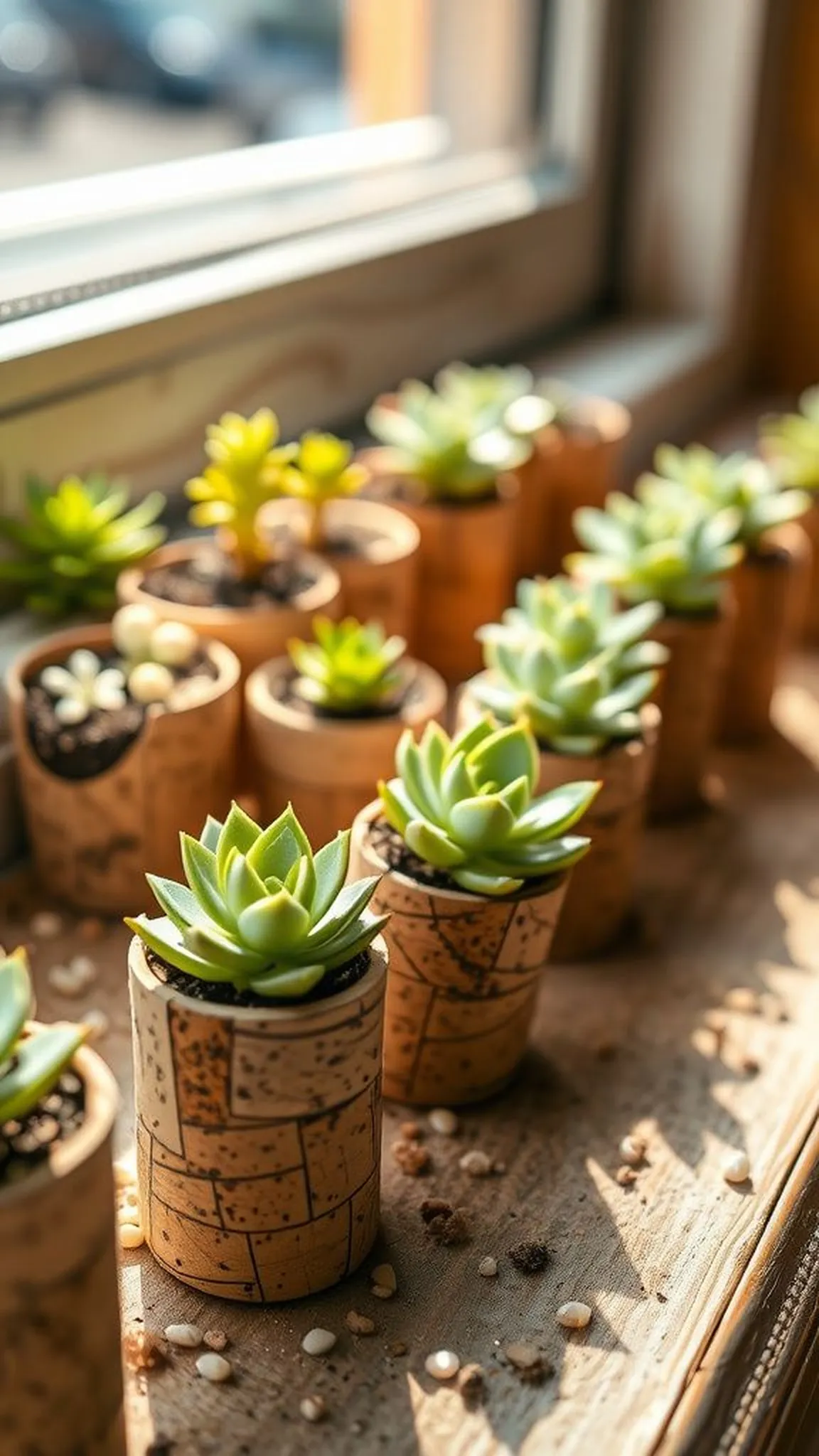 Mini succulent planters made from cork stubs