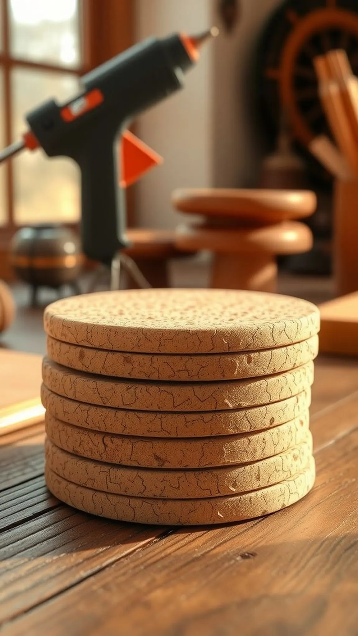 Rustic wine cork coasters for cozy tables