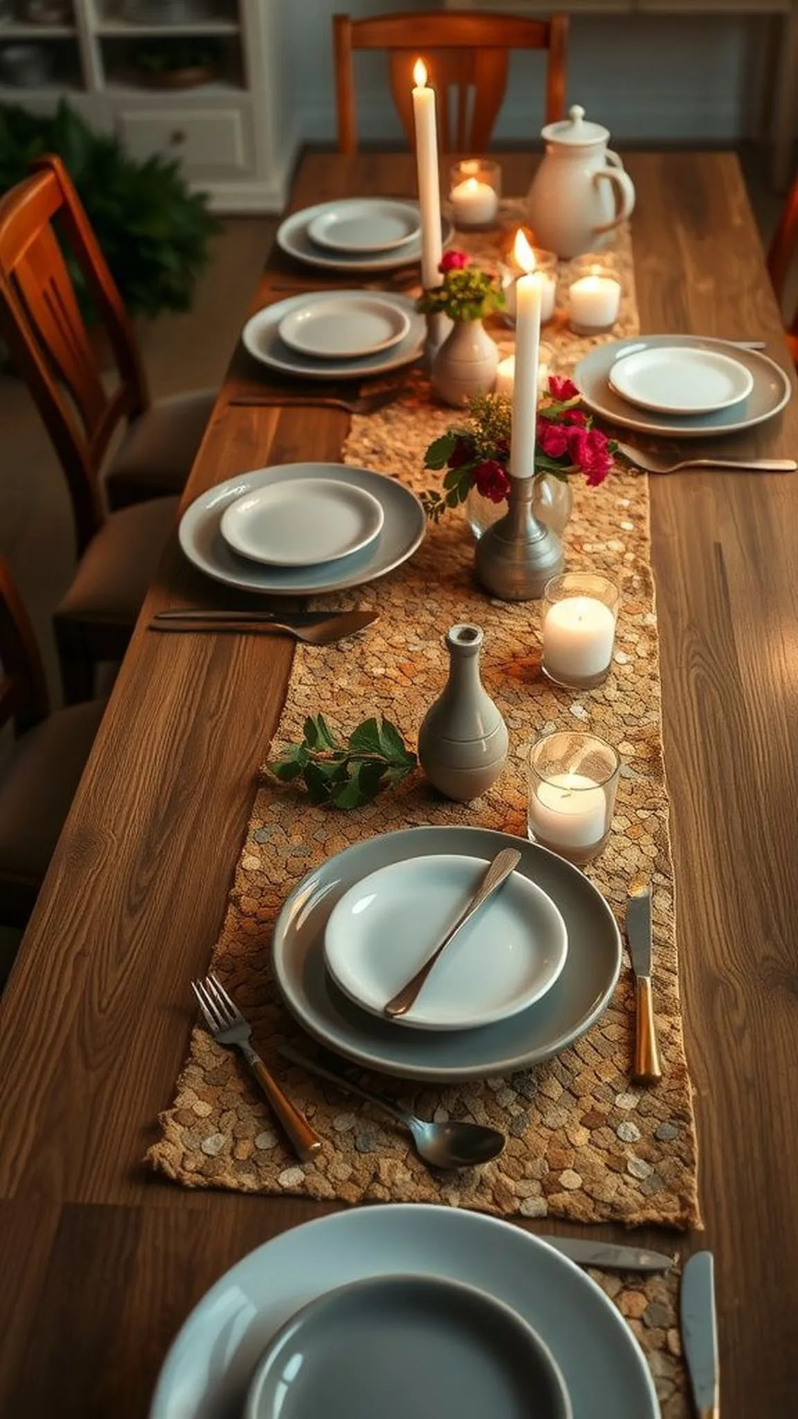 Table runner inlaid with cork mosaics