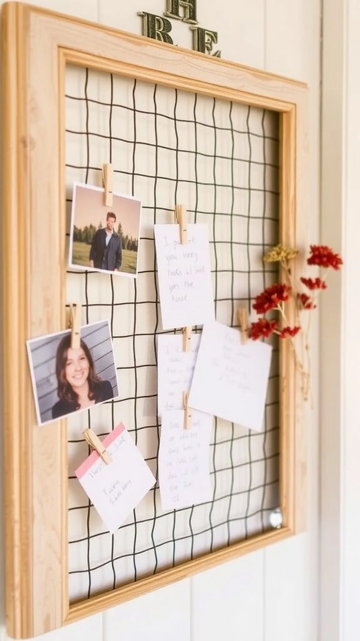 Chicken wire memo board for notes and rustic character