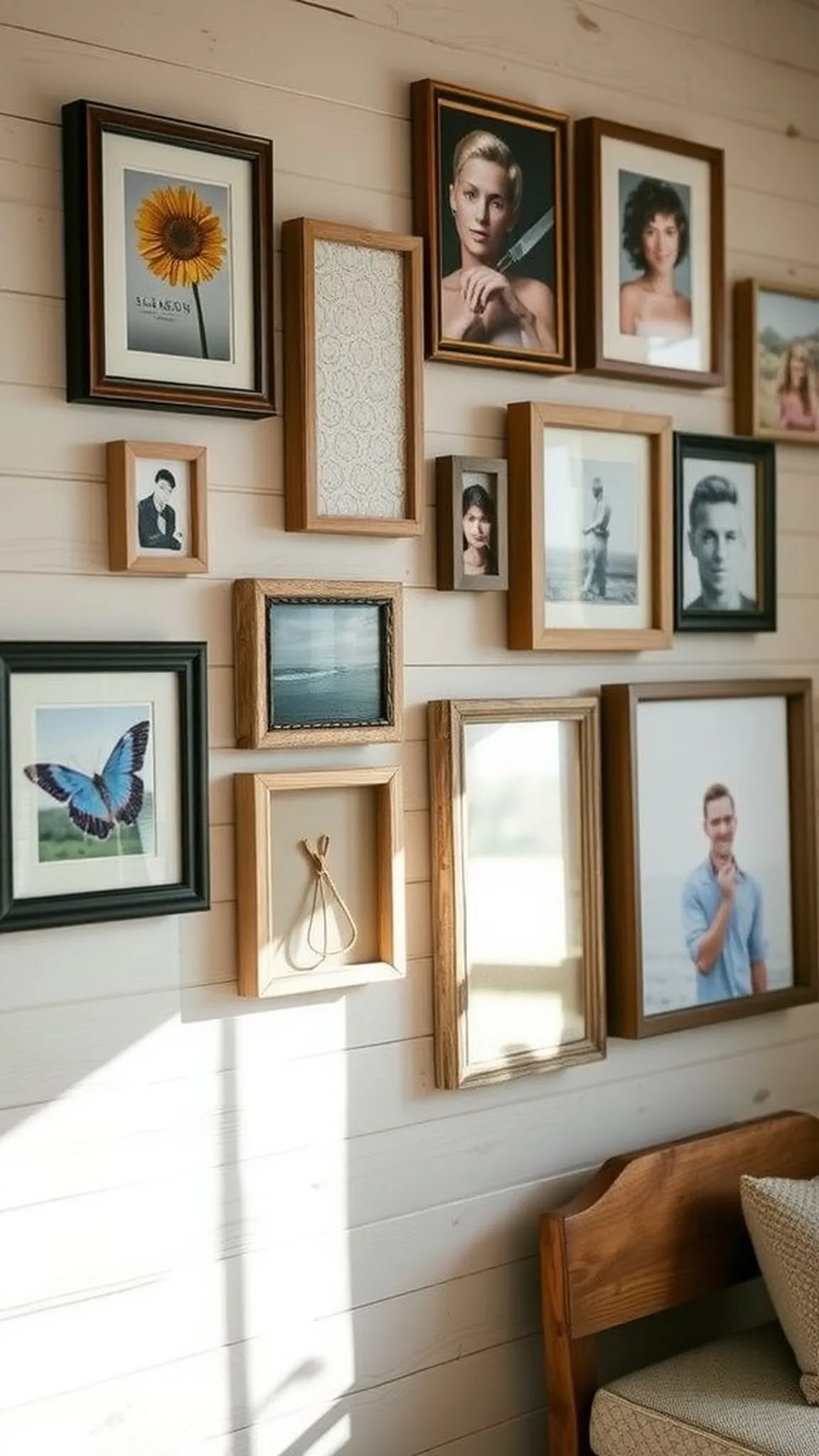 Shiplap-inspired picture frame collage for wall personality