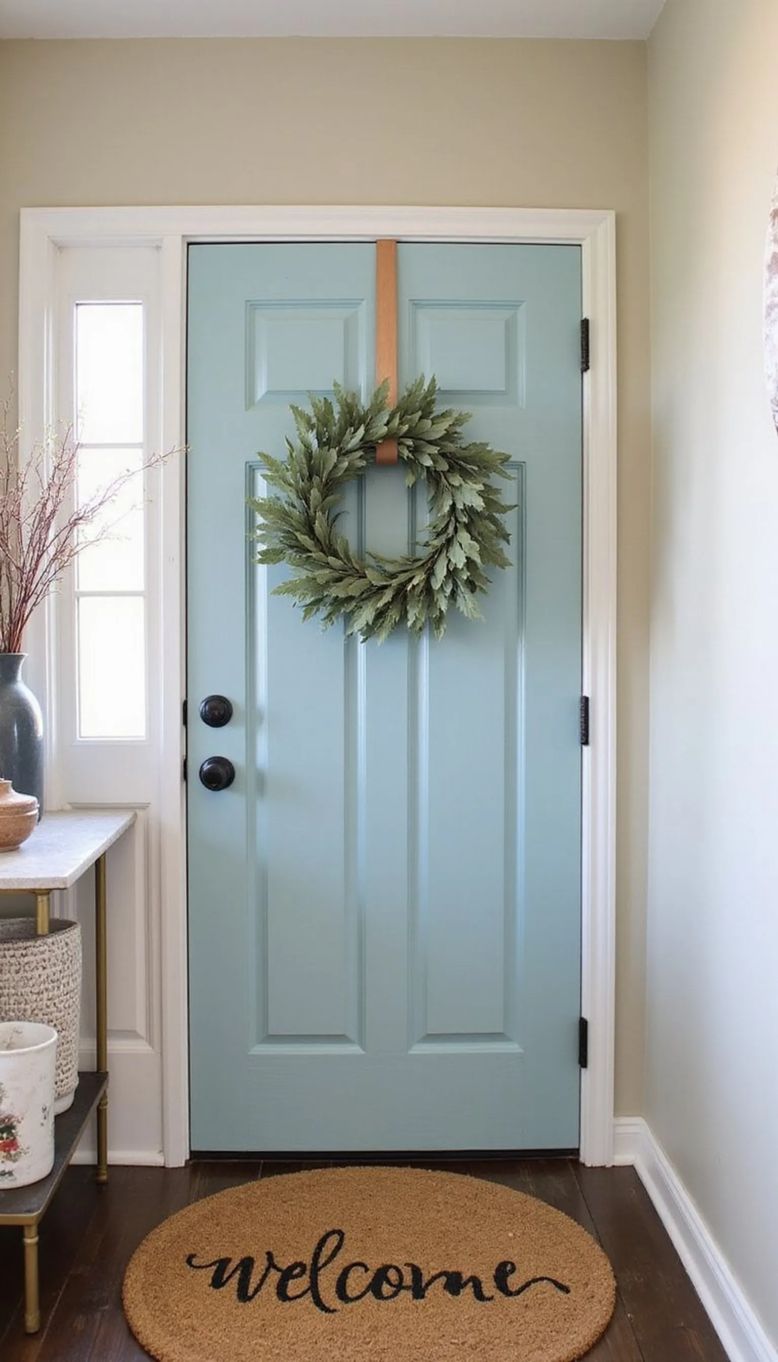 Painted door pop and seasonal wreath