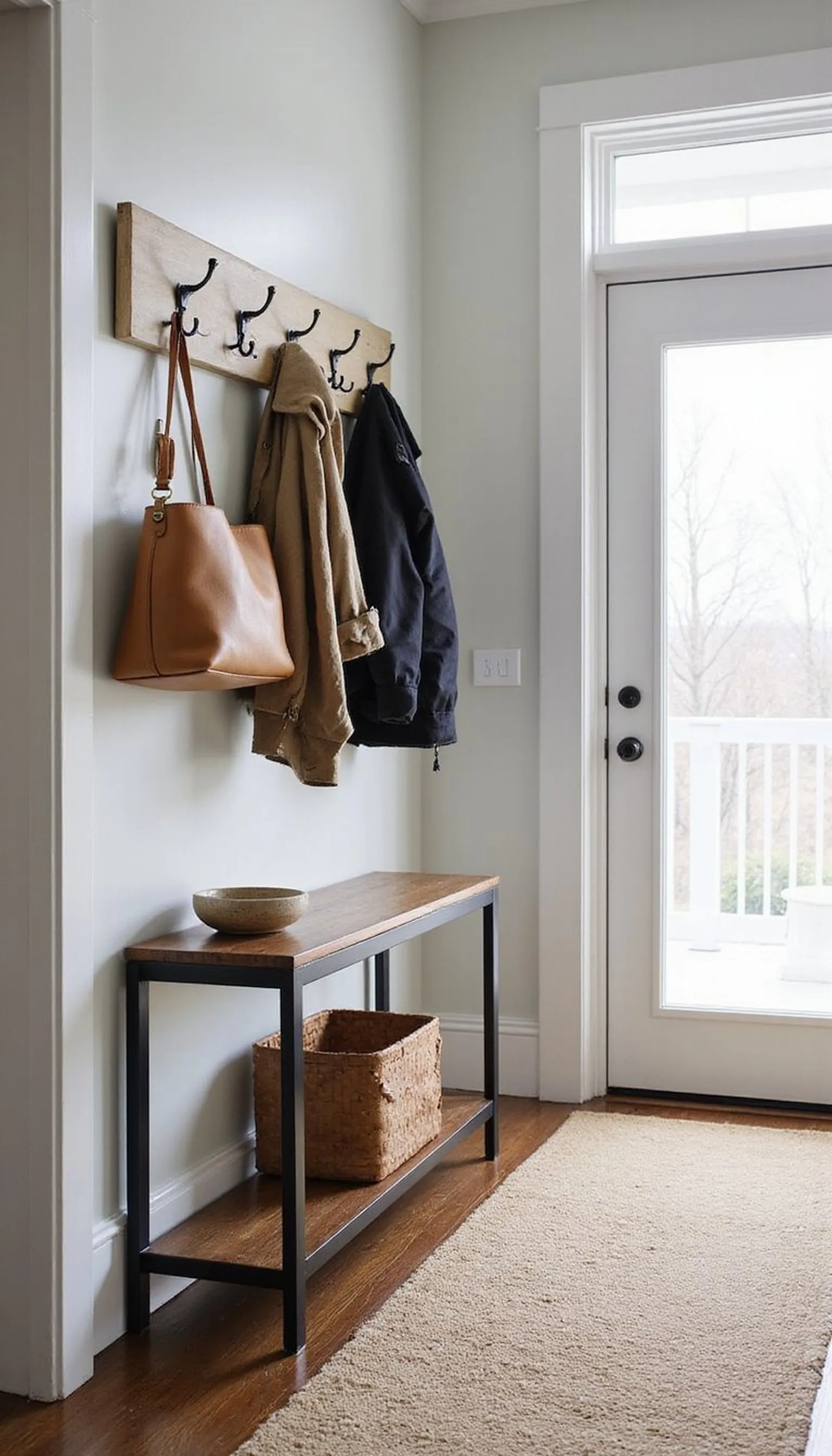 Small space? Try a narrow console and wall hooks
