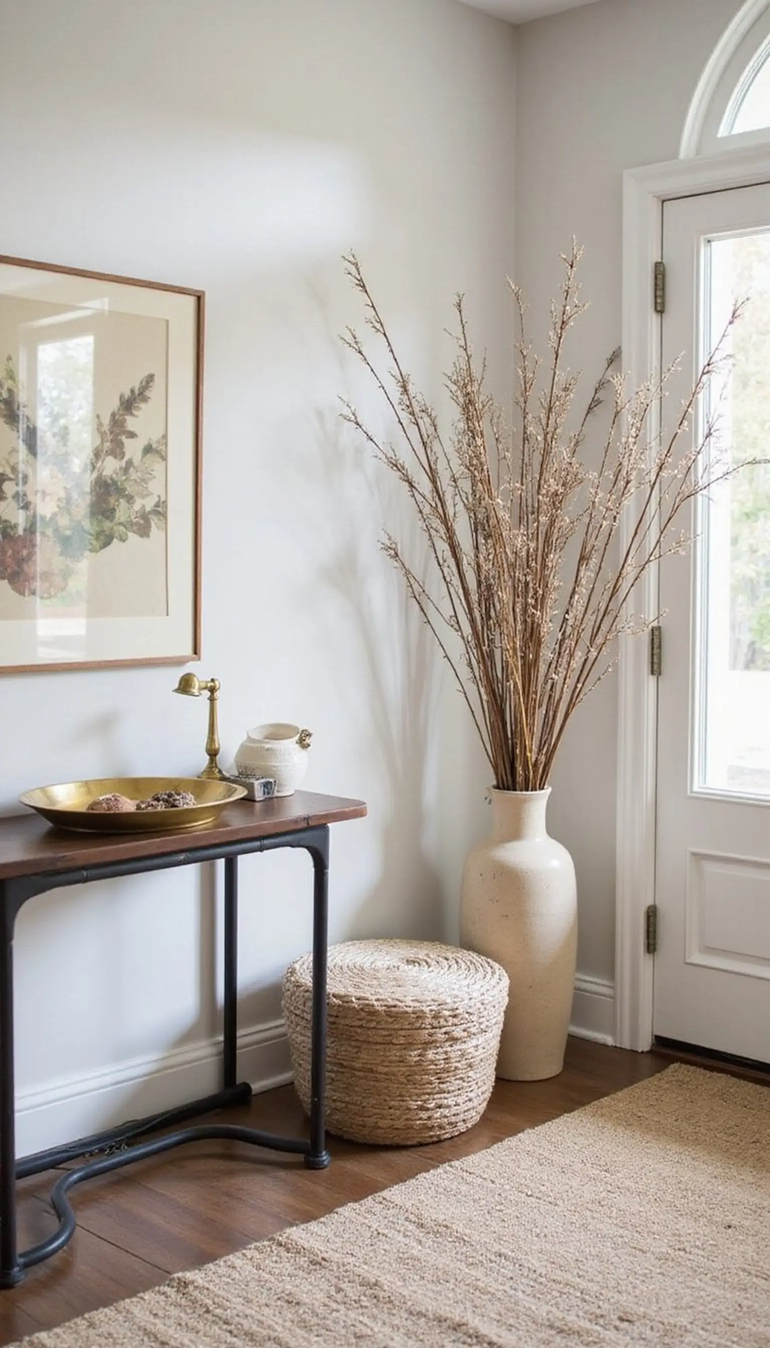 Warm brass accents meet dried wild stems