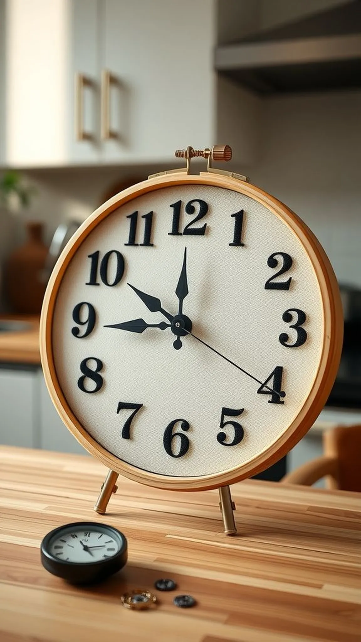 Embroidery hoop clock with stitched numbers