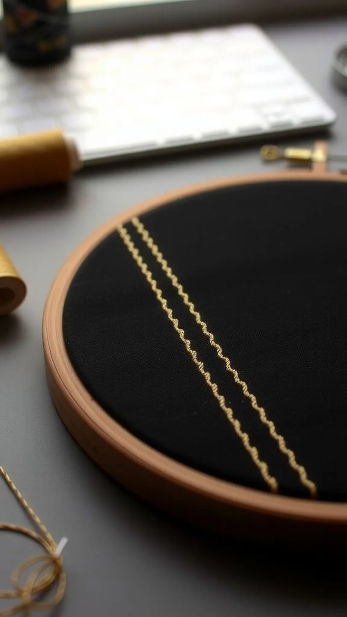 Geometric metallic thread hoop for modern spaces