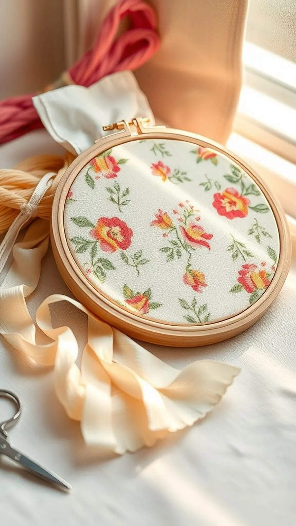 Stitched floral hoop wall hanging for beginners