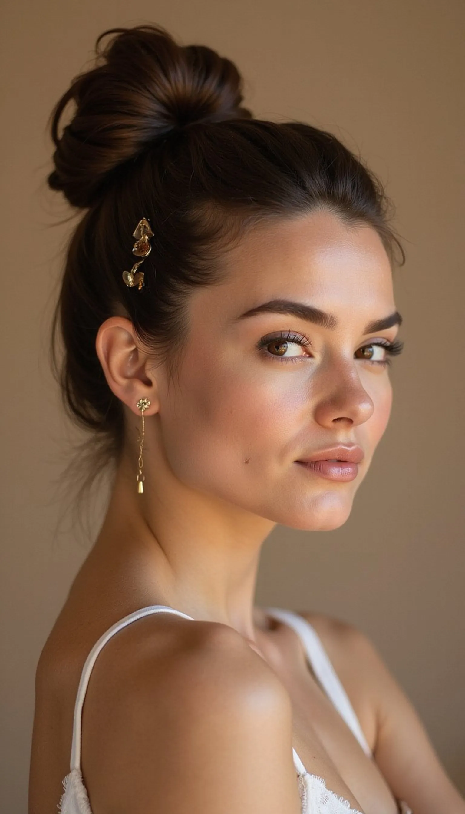 Sleek Messy Bun With Hair Stick Detail