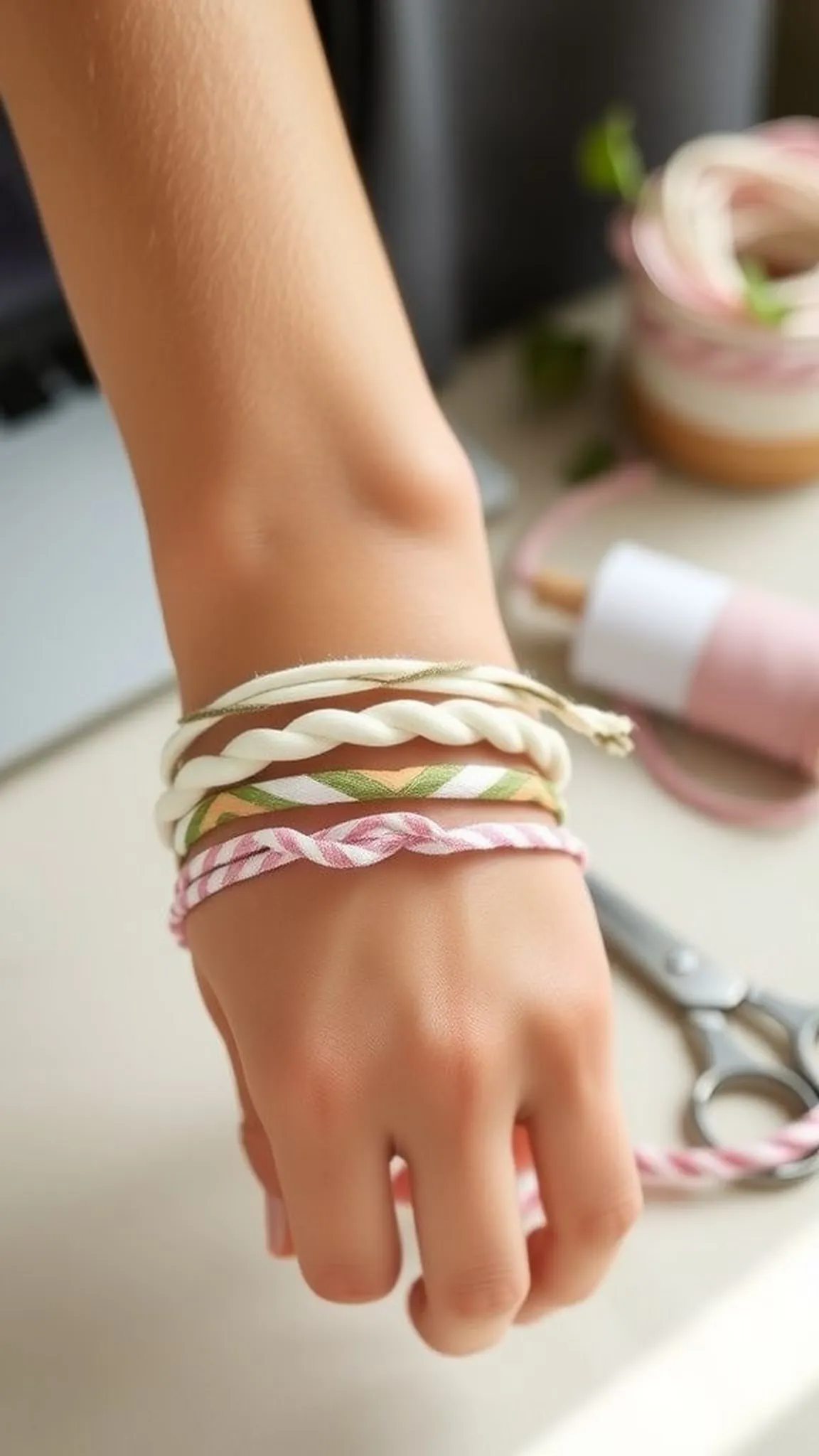 No-sew braided fabric bracelet with knots