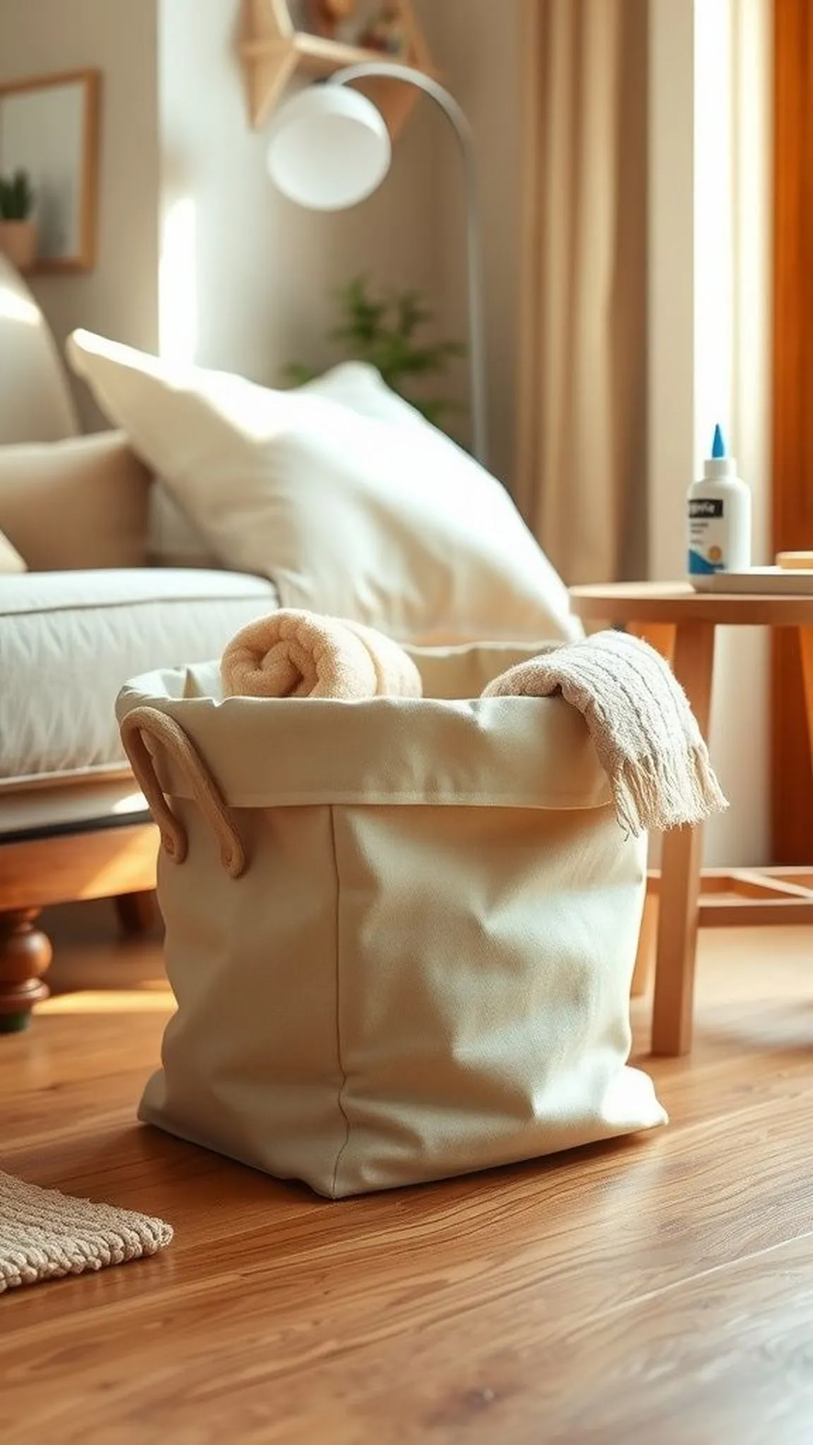No-sew bucket-style fabric storage basket