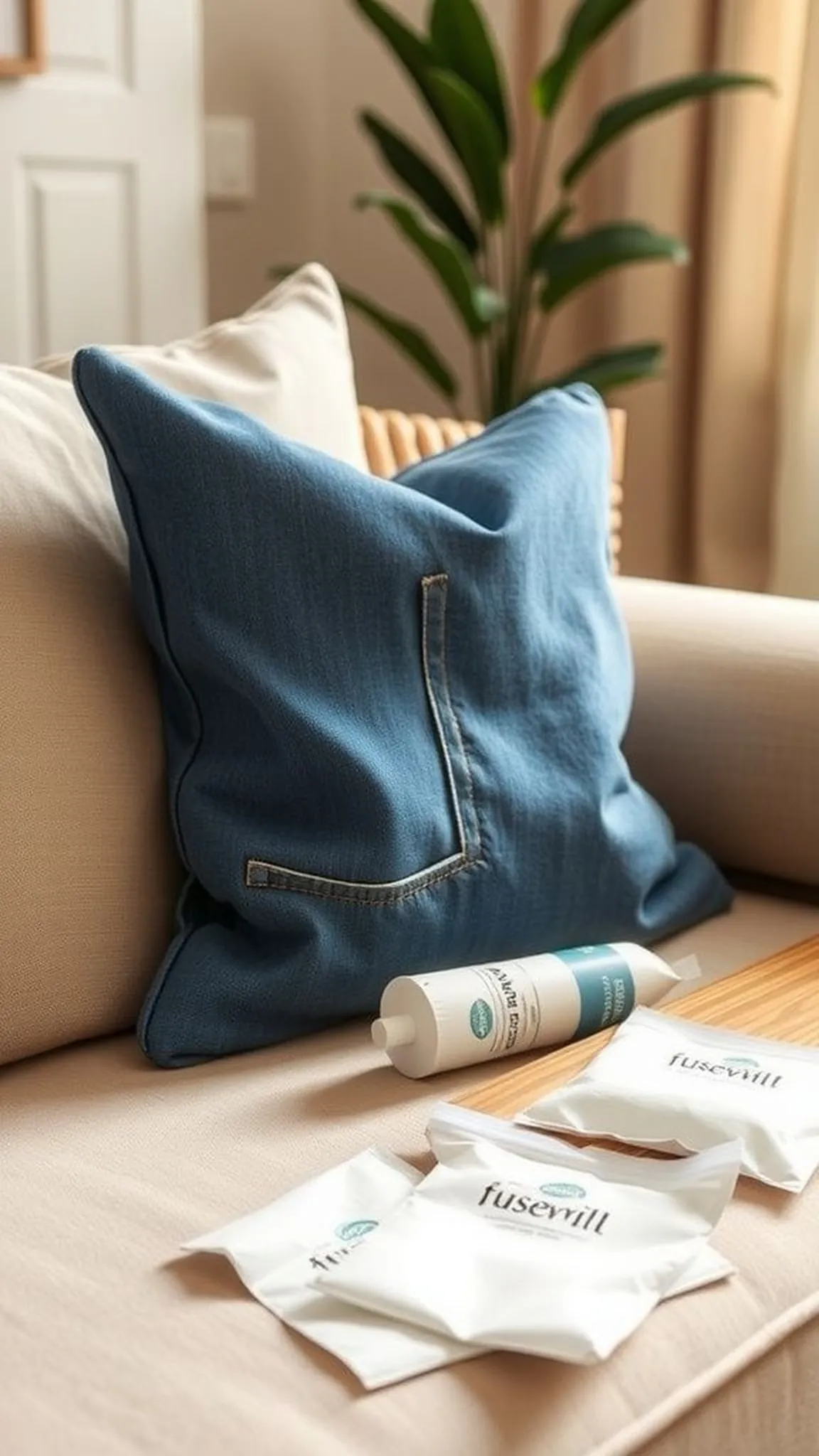 No-sew denim pocket pillow from old jeans