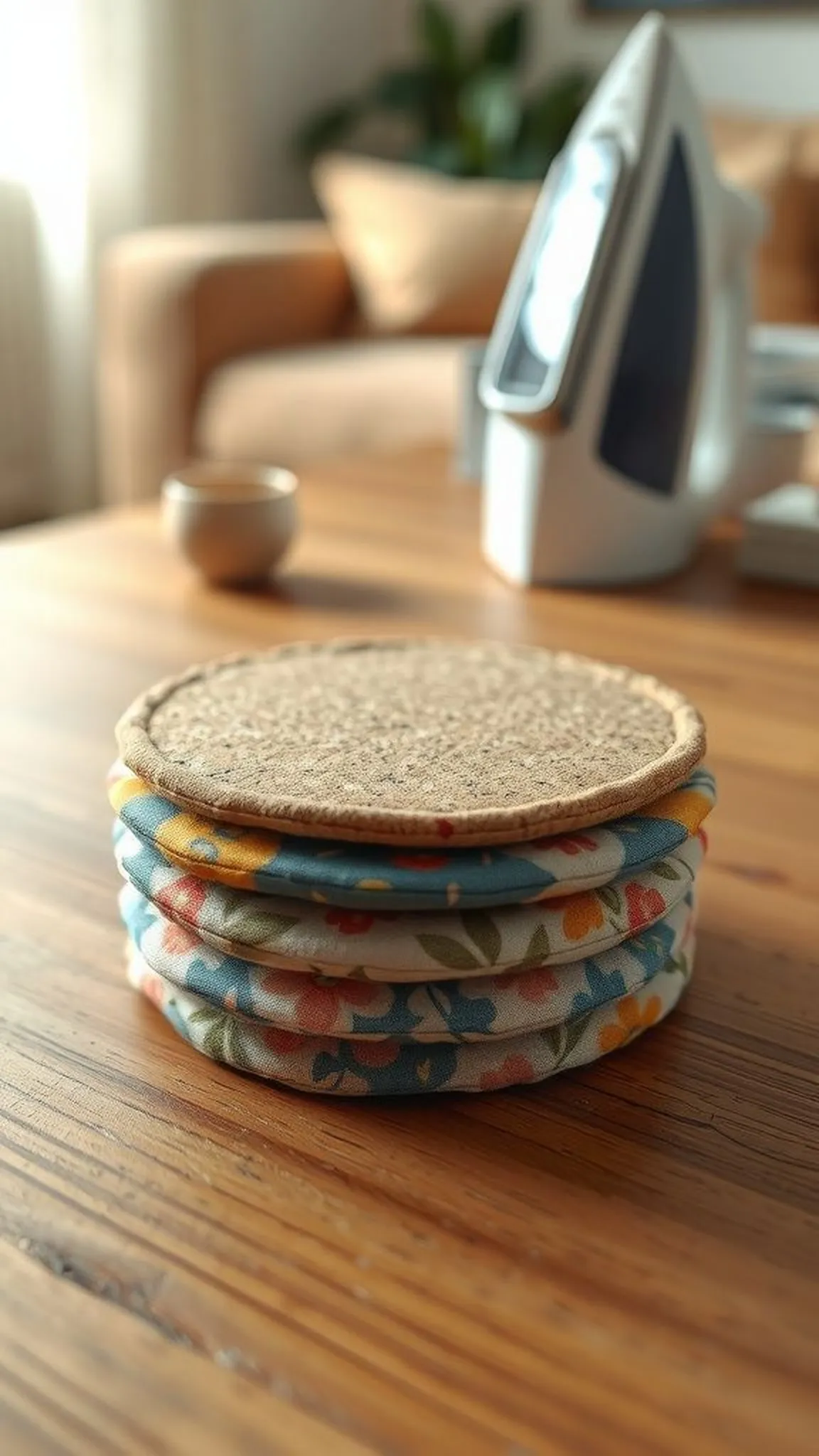 No-sew fabric coasters with pressed edges