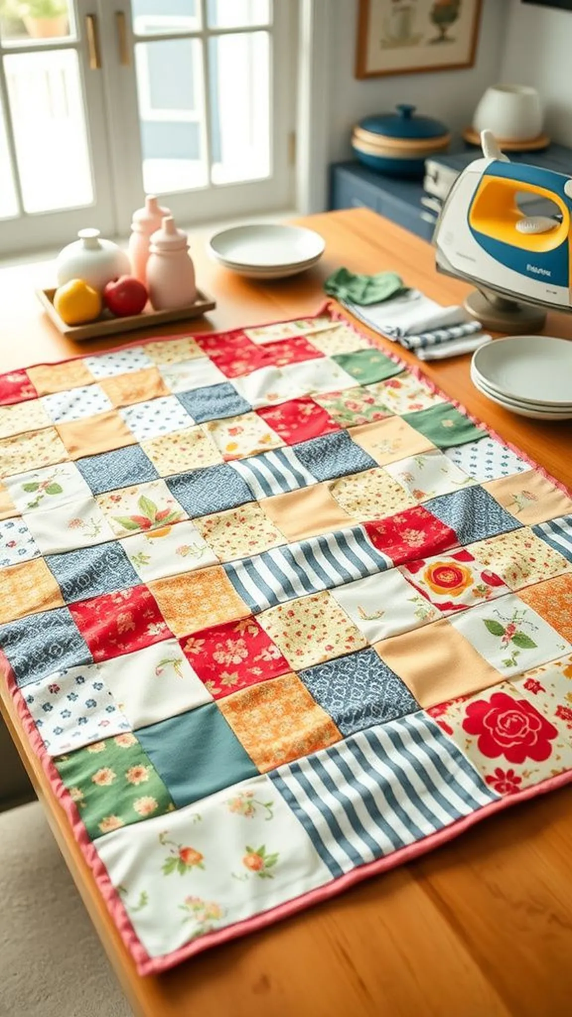 No-sew patchwork table runner with fusible web
