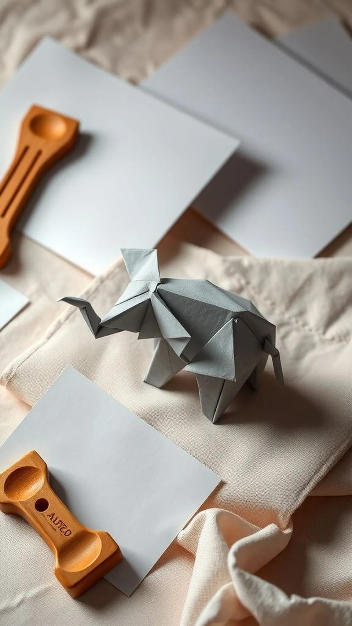 Big-eared paper elephant with a sculpted trunk