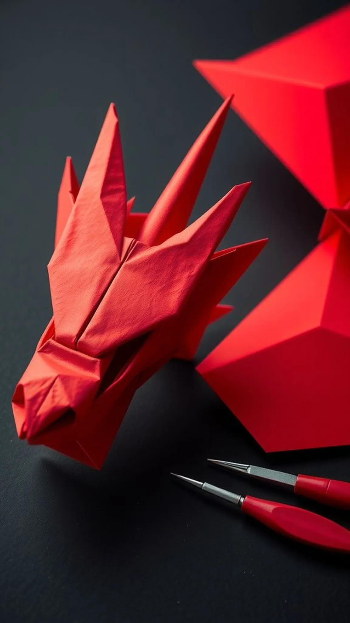 Playful folded dragon head with spiky ridge accents
