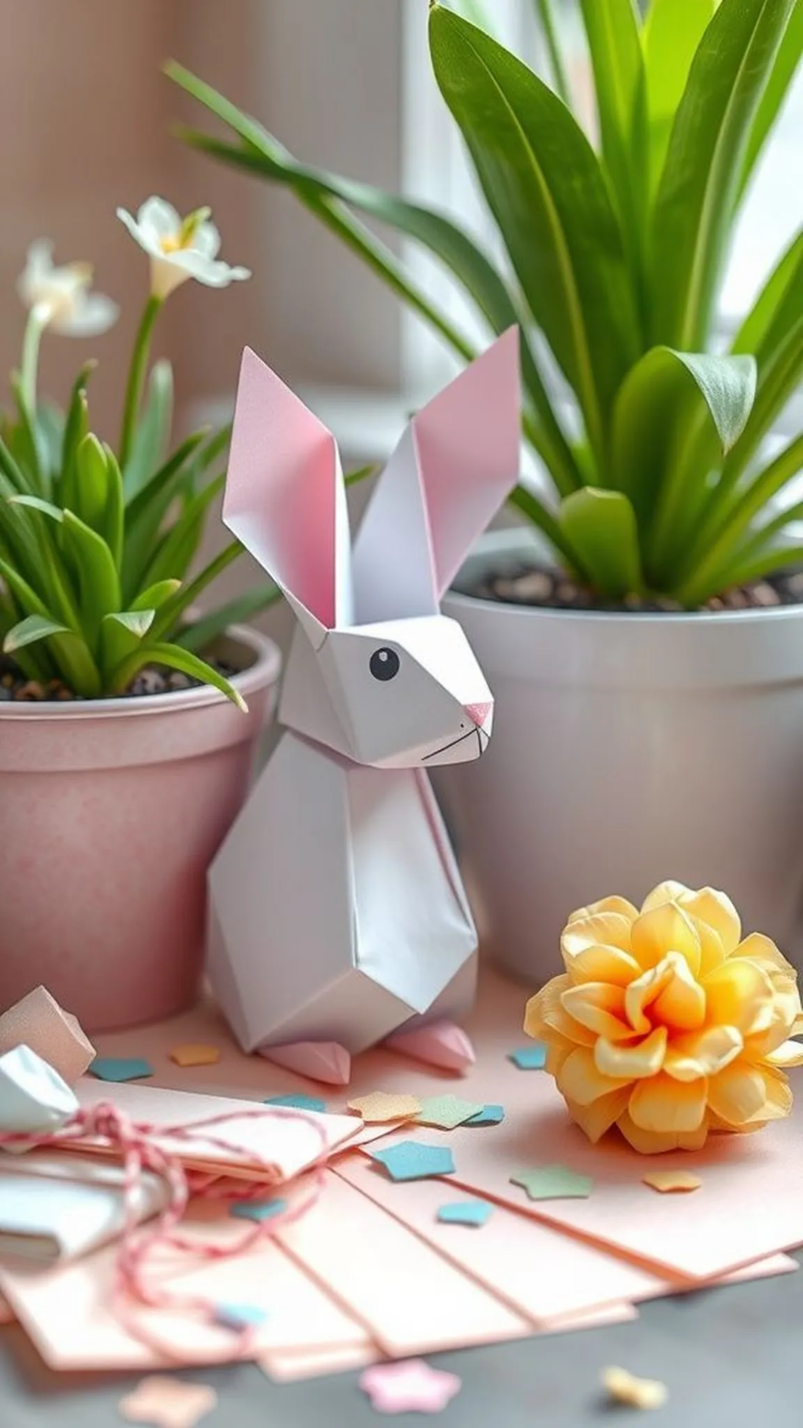 Soft-eared paper rabbit that feels like spring