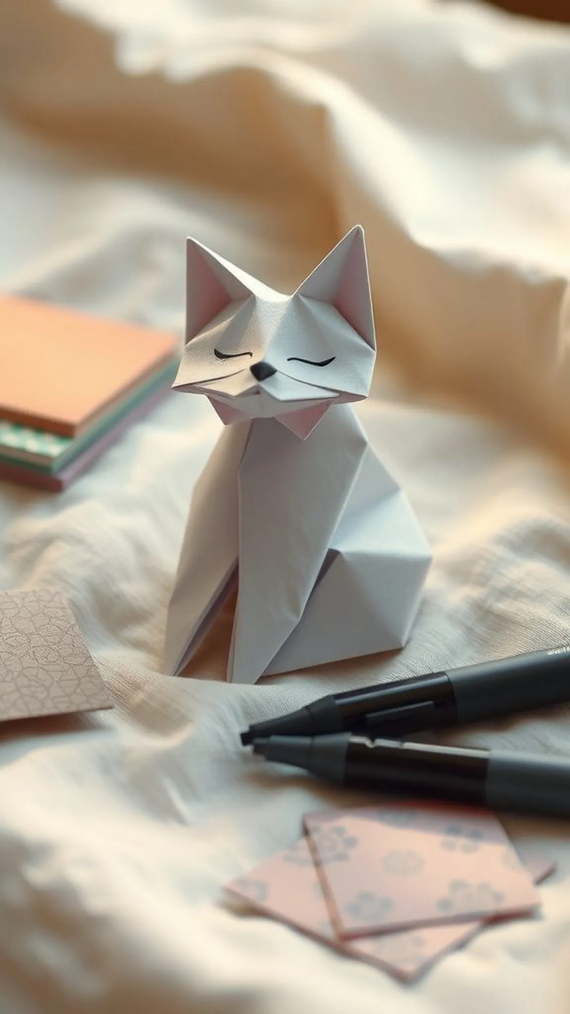 Sweet origami cat face with tiny whisker details