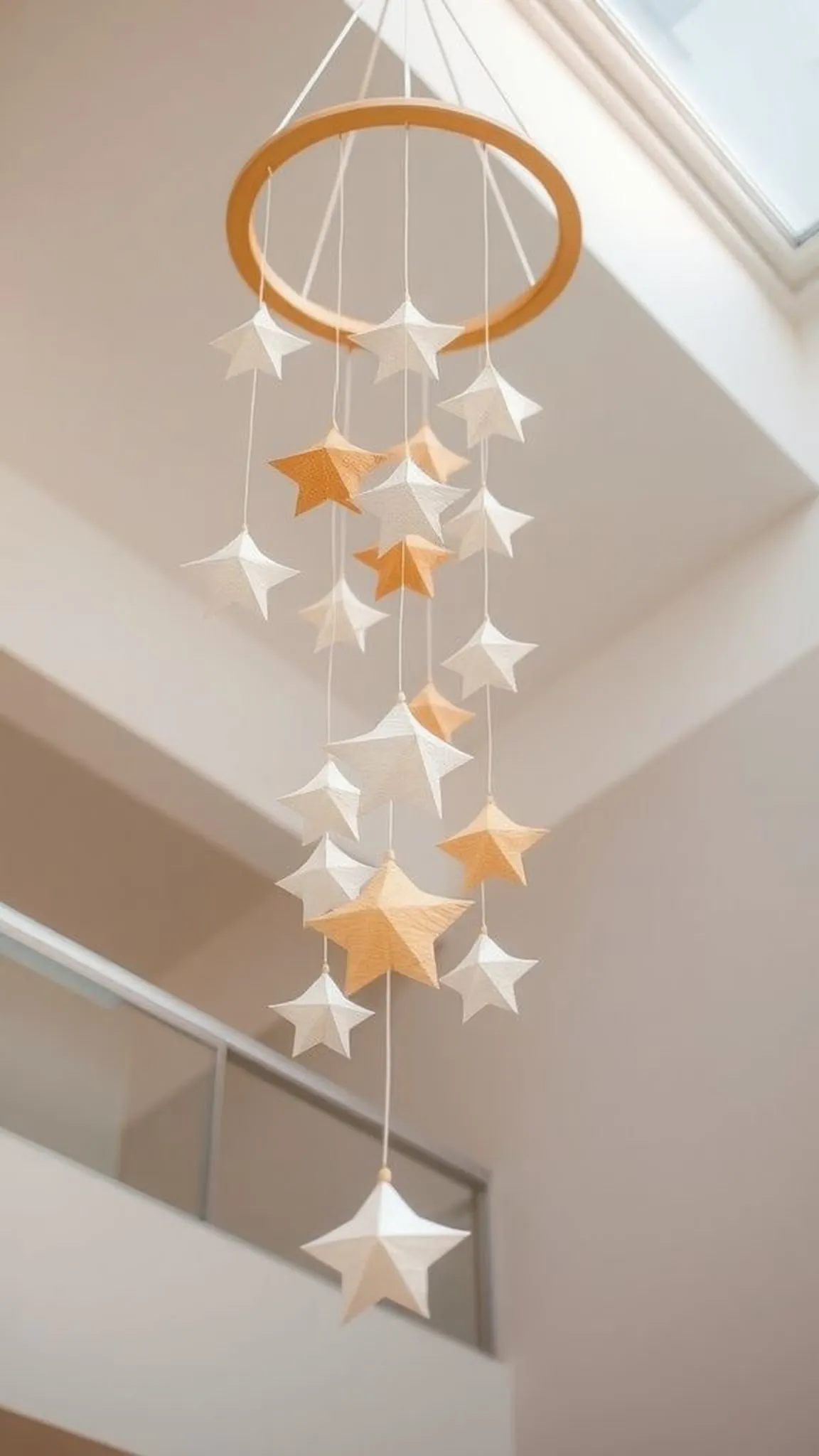 Geometric star mobile with mixed paper sizes