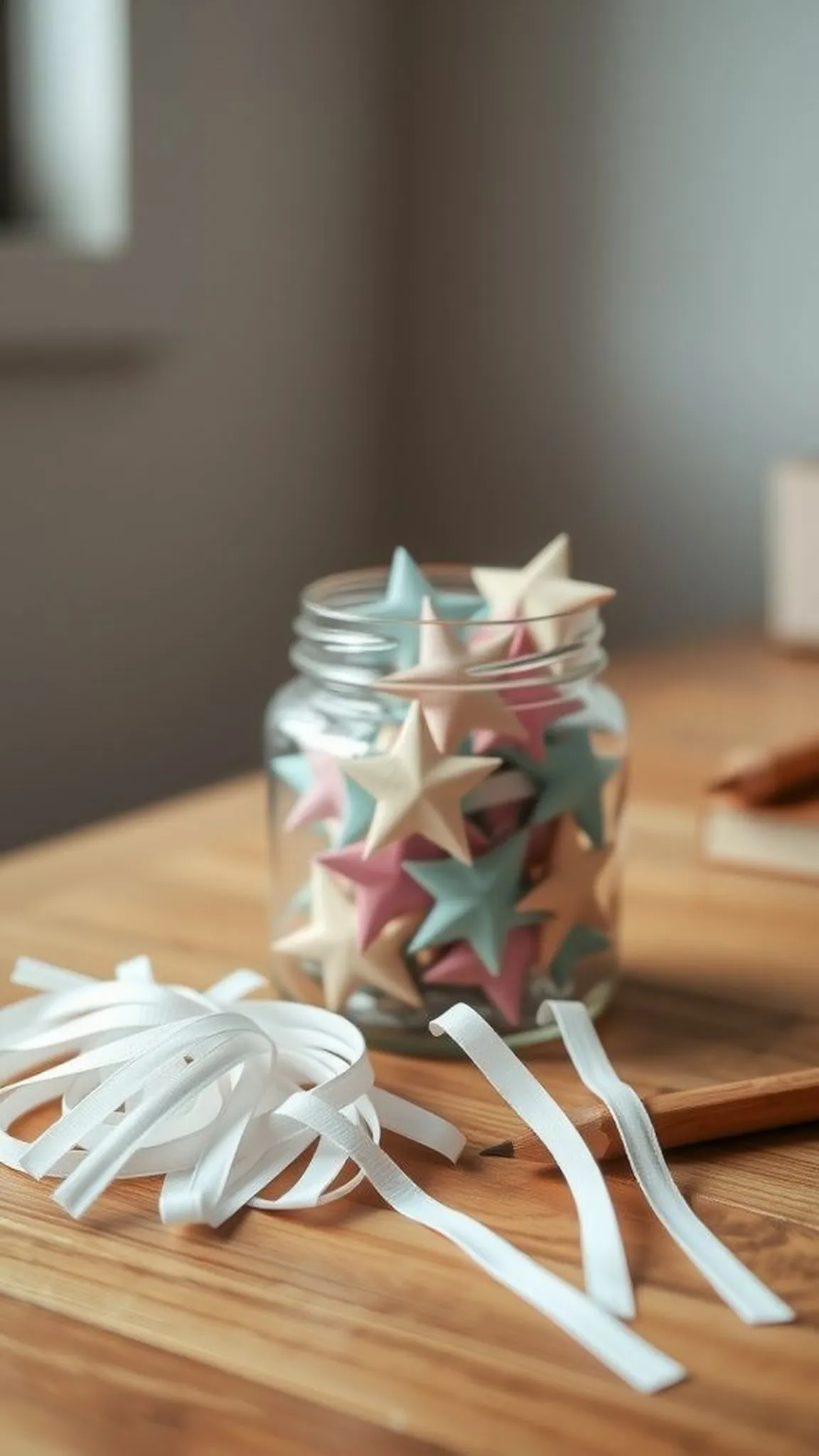 Tiny puff lucky stars from paper strips