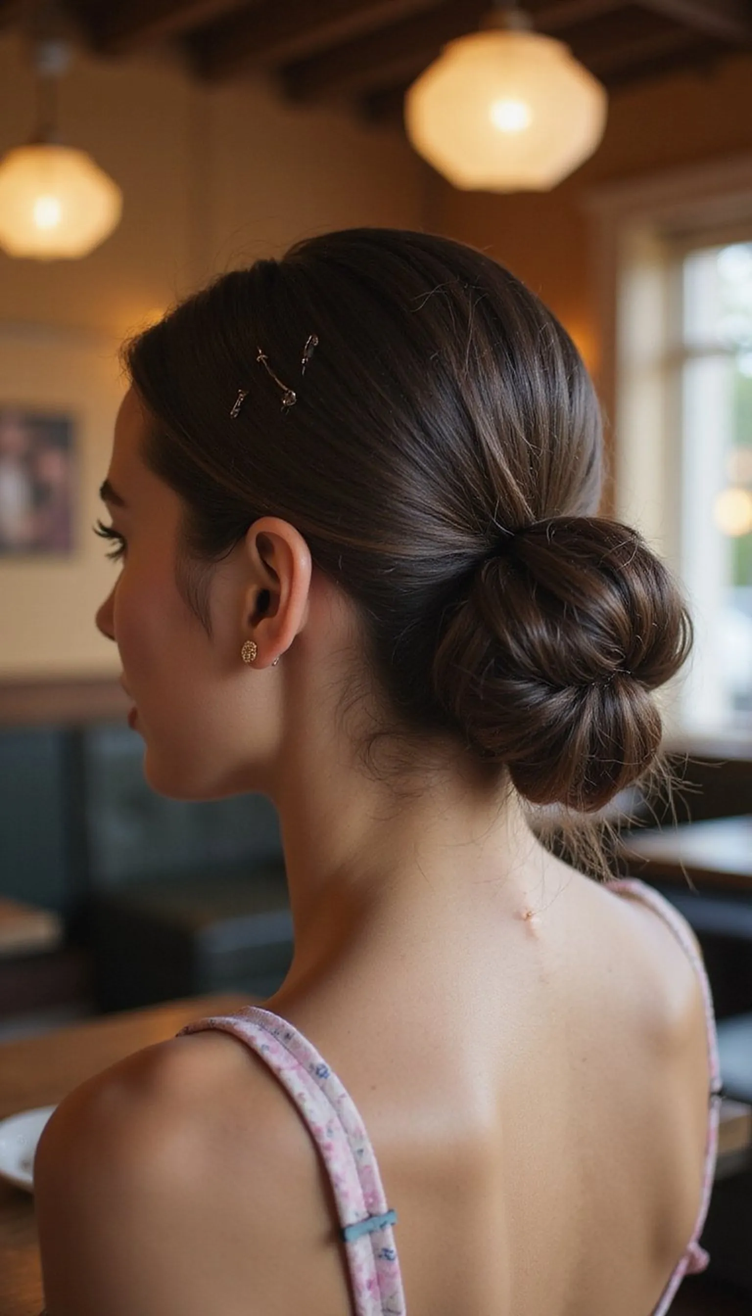 Low Twisted Bun With Bobby Pin Hold