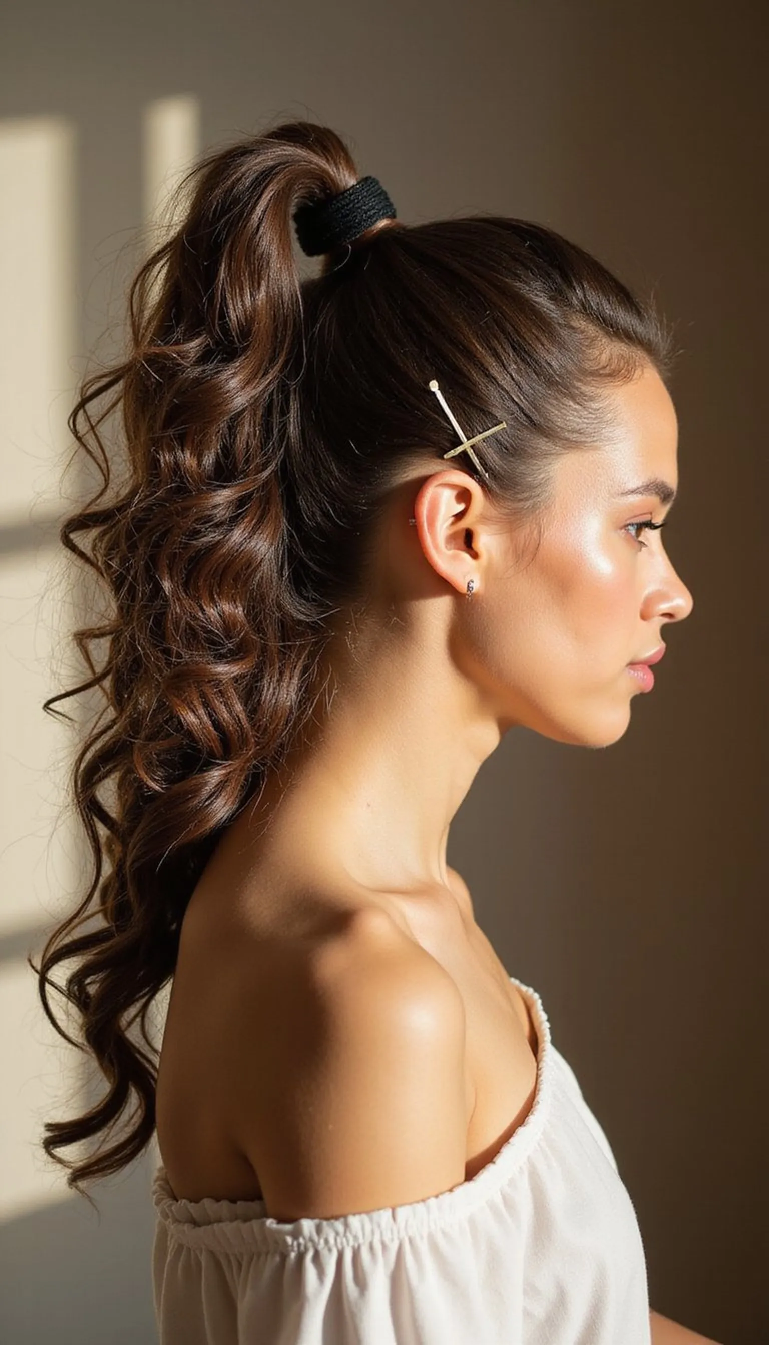 Wrapped Base Sleek Curly Ponytail