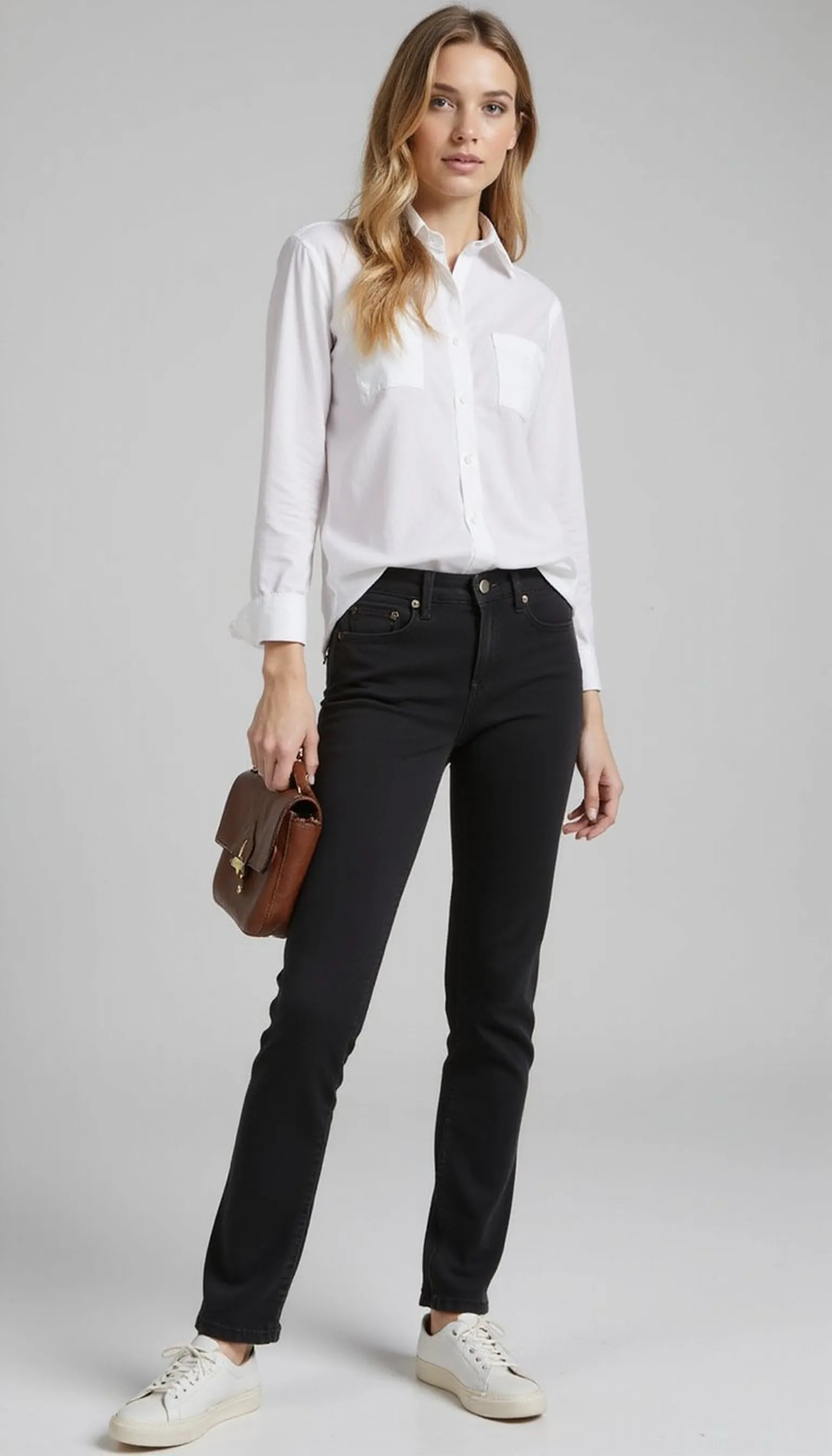 Crisp white button-down with black jeans
