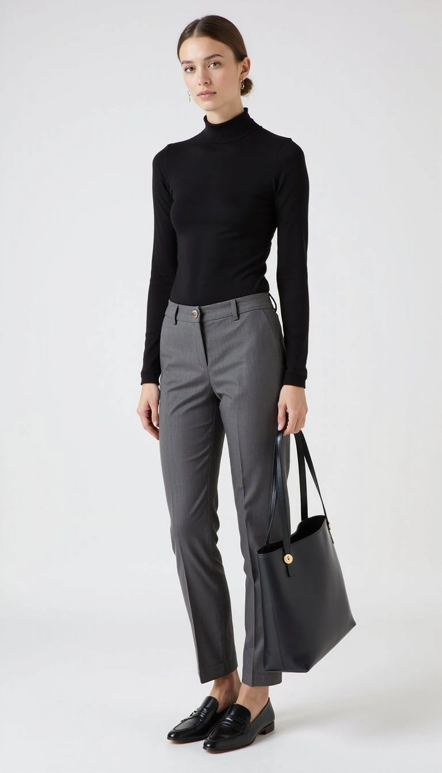Fitted turtleneck with tailored trousers