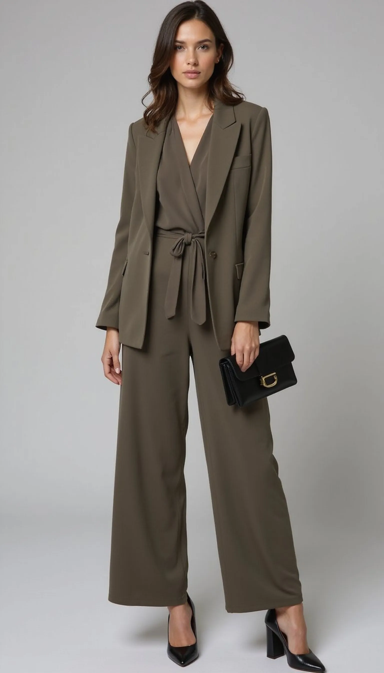 Soft blazer with wide-leg jumpsuit