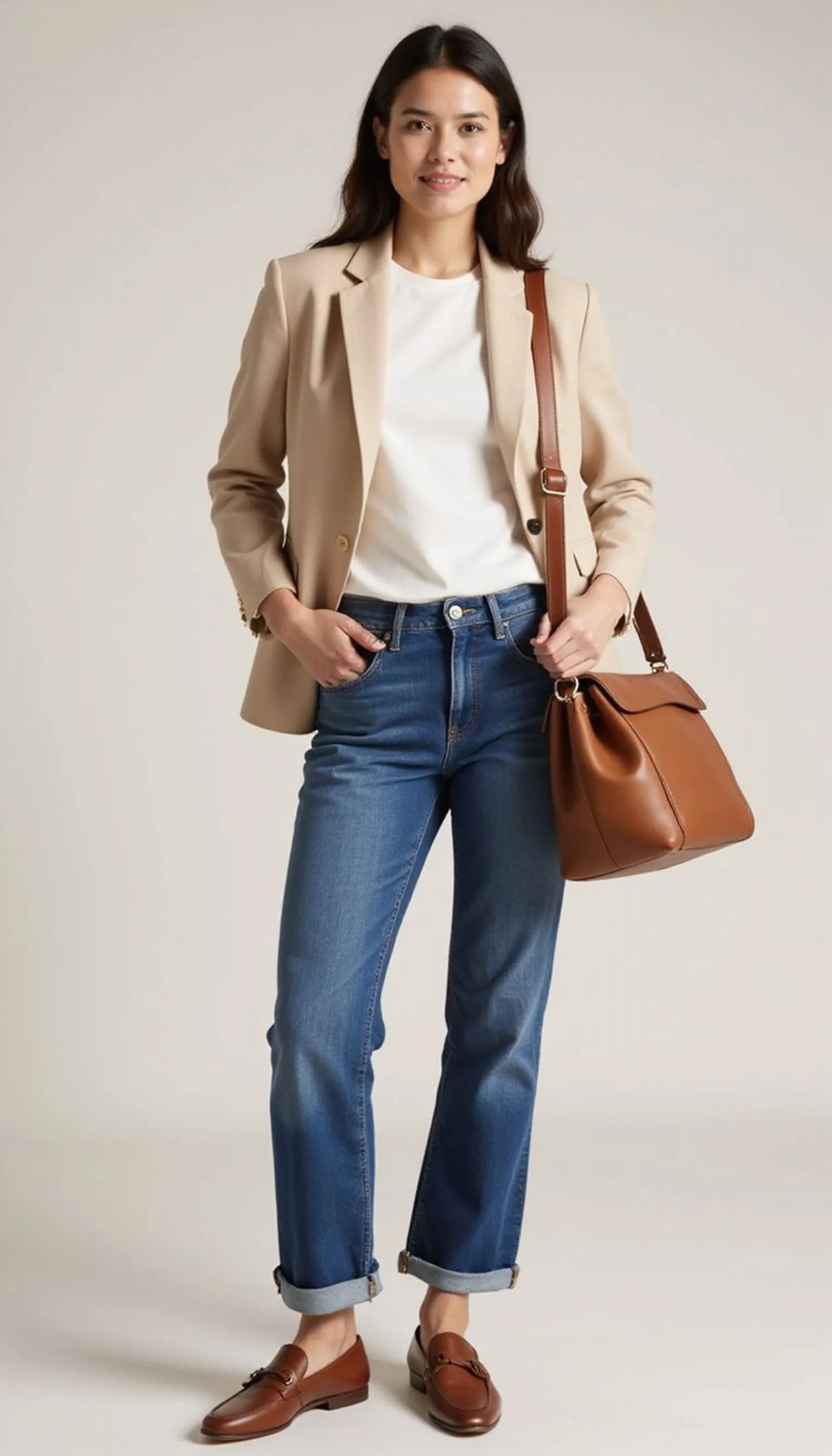 Tailored blazer with white tee and jeans