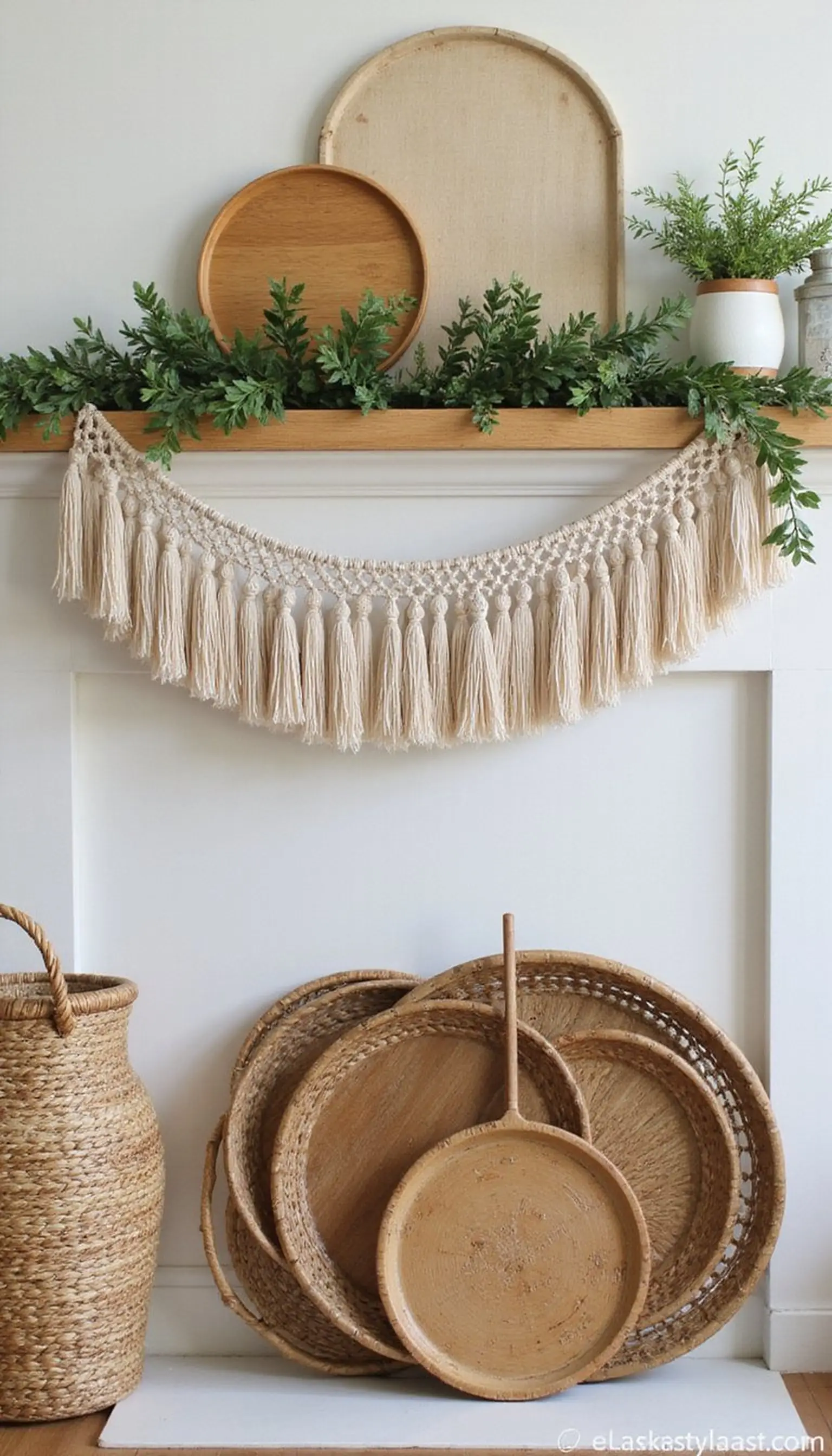 Boho macramé tassel garland with rattan accents
