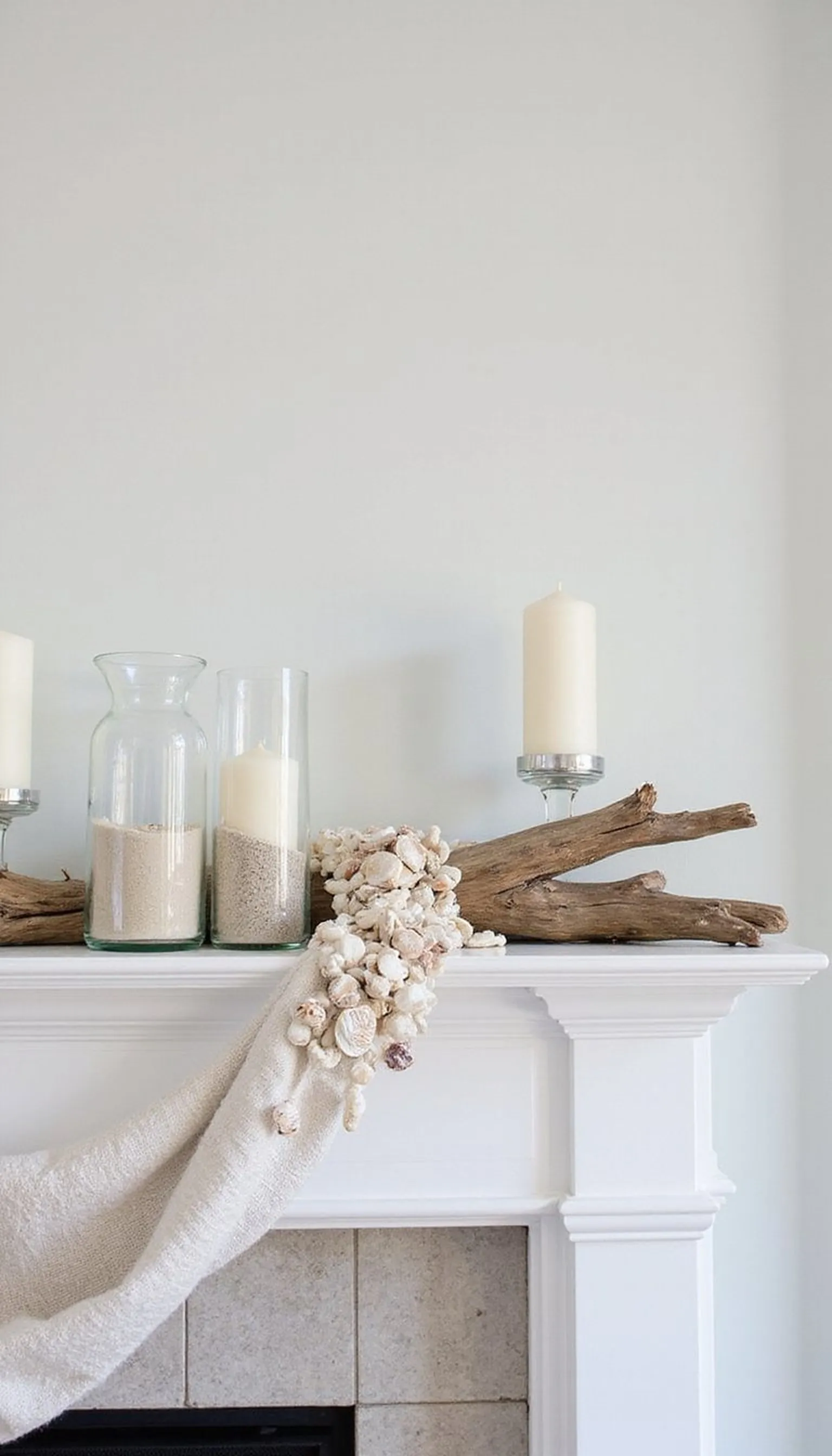 Coastal shell garland with driftwood accents