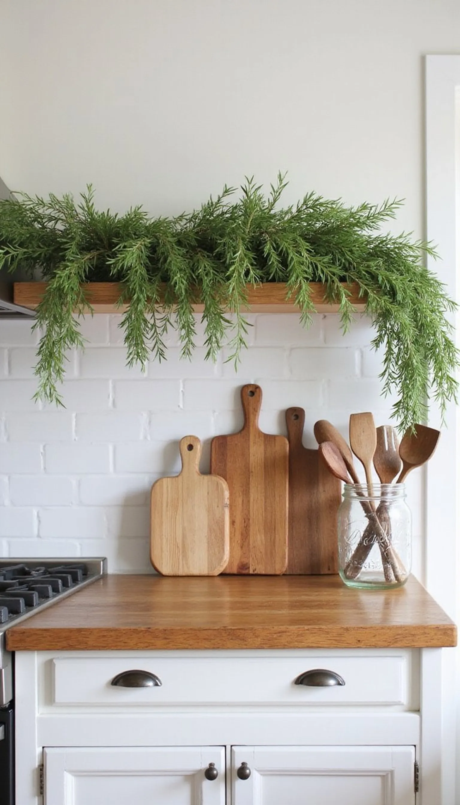 Fresh herb garland for kitchen mantel charm