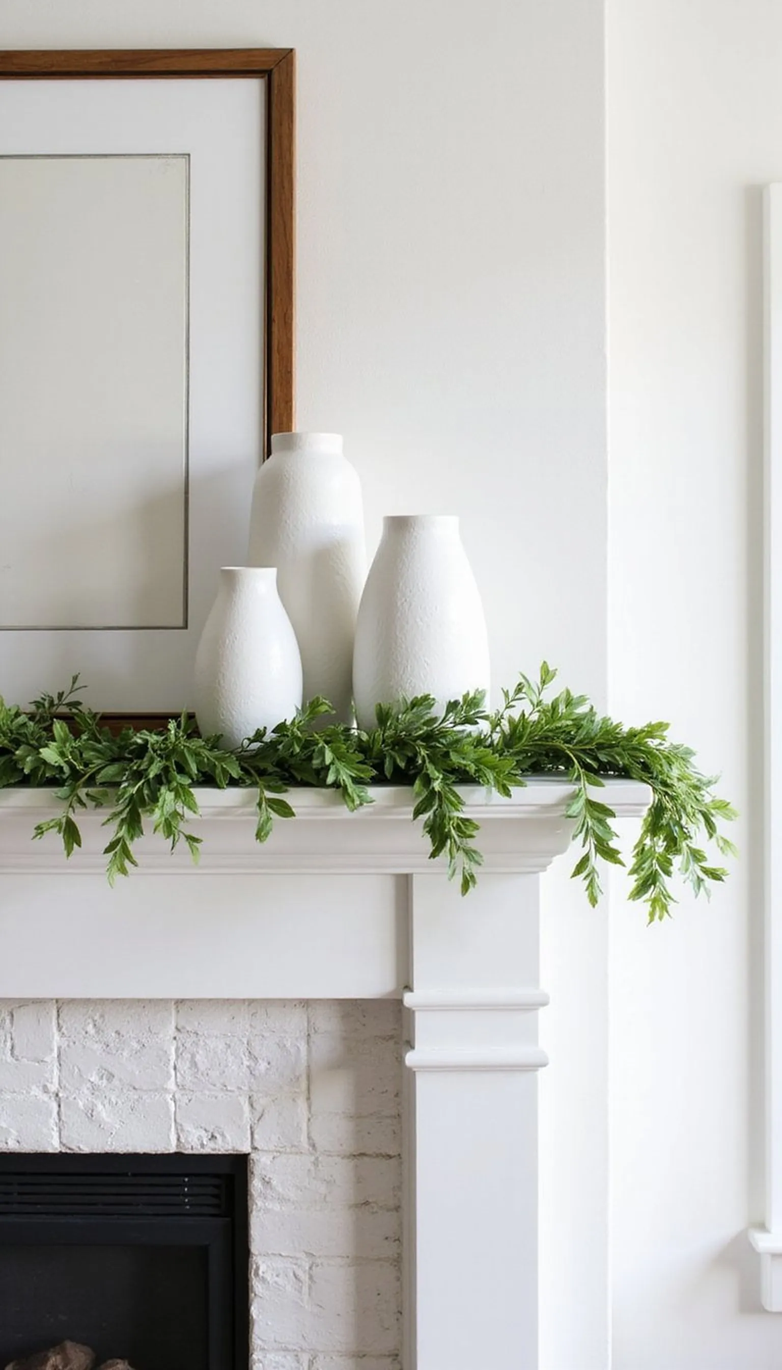 Minimal boxwood garland with sculptural ceramics