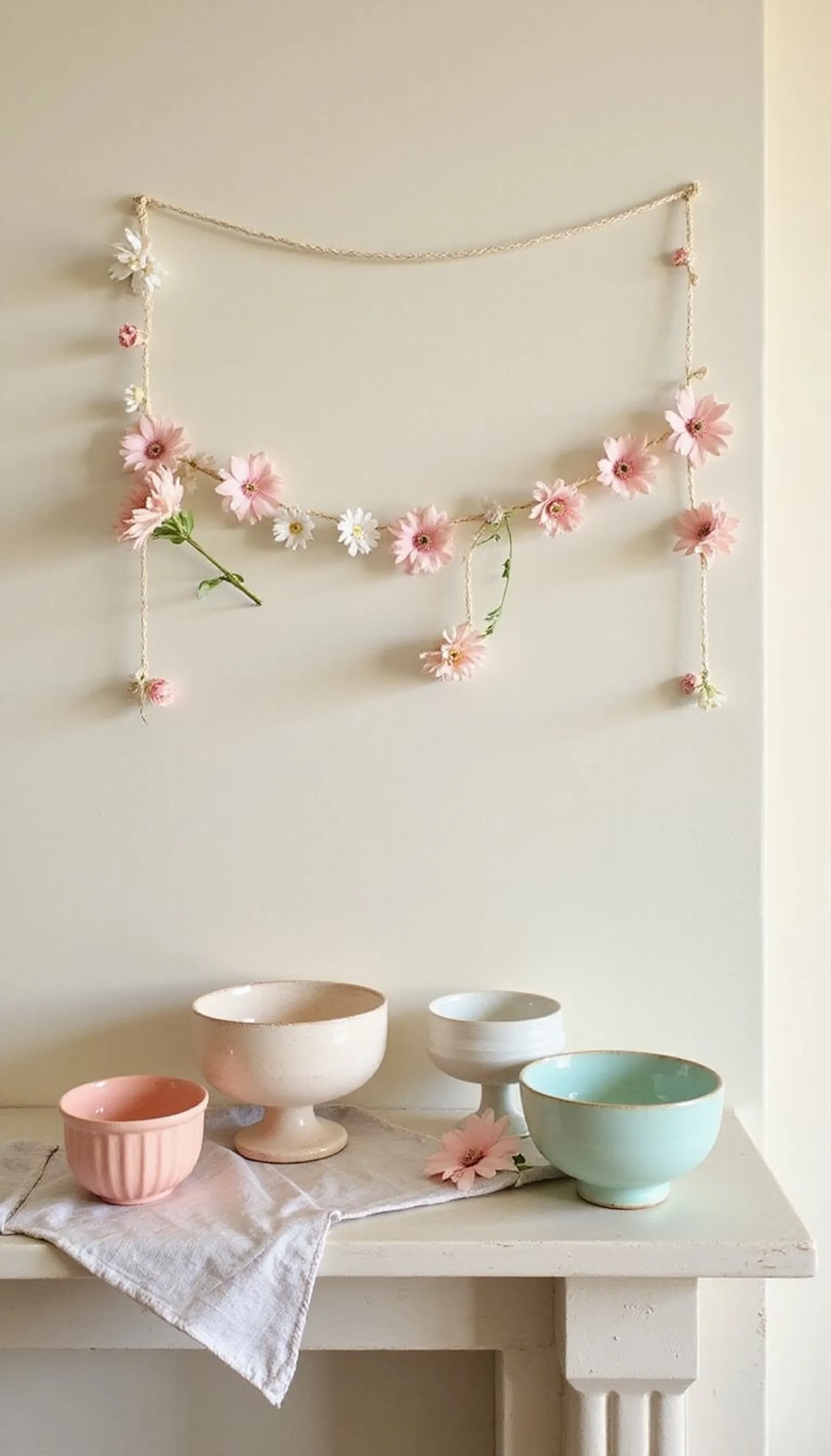 Paper flower garland for pastel spring mornings