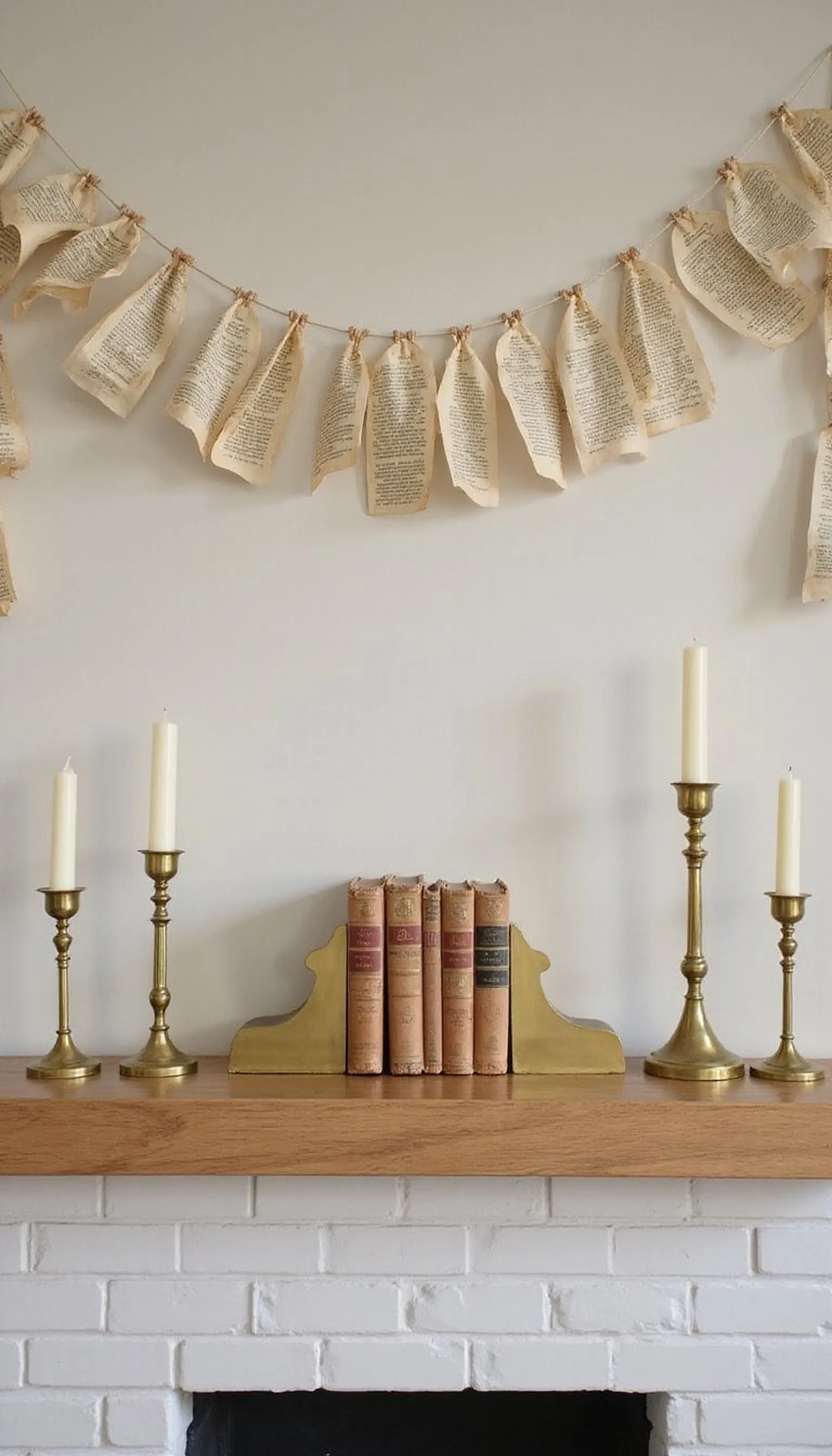 Vintage book page garland with brass accents