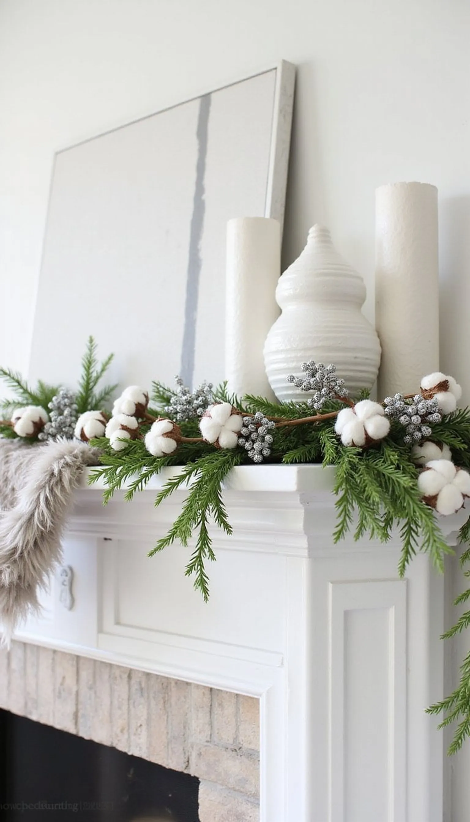 Winter white cotton and silver berries display