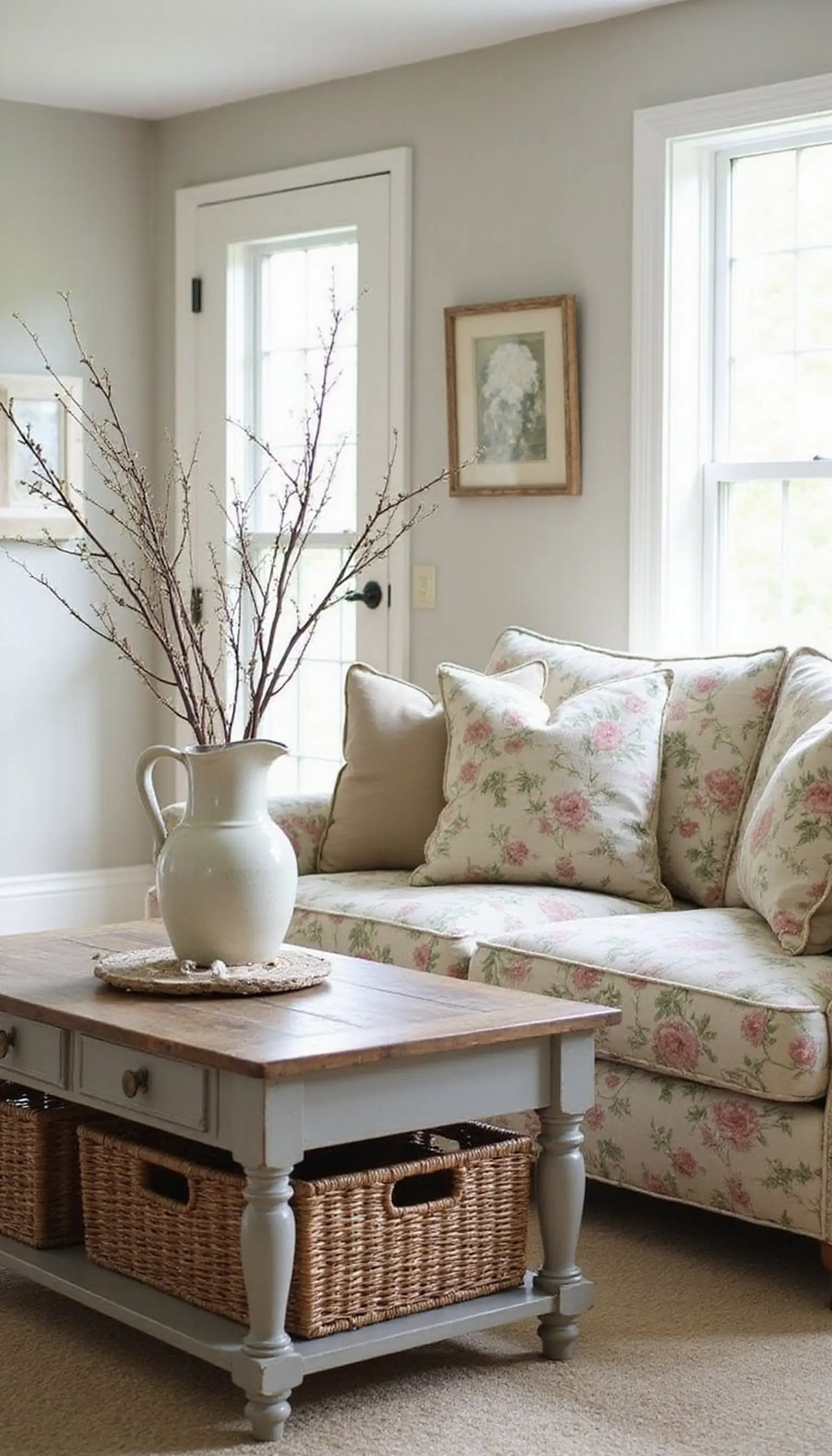 English country vibe with floral upholstery