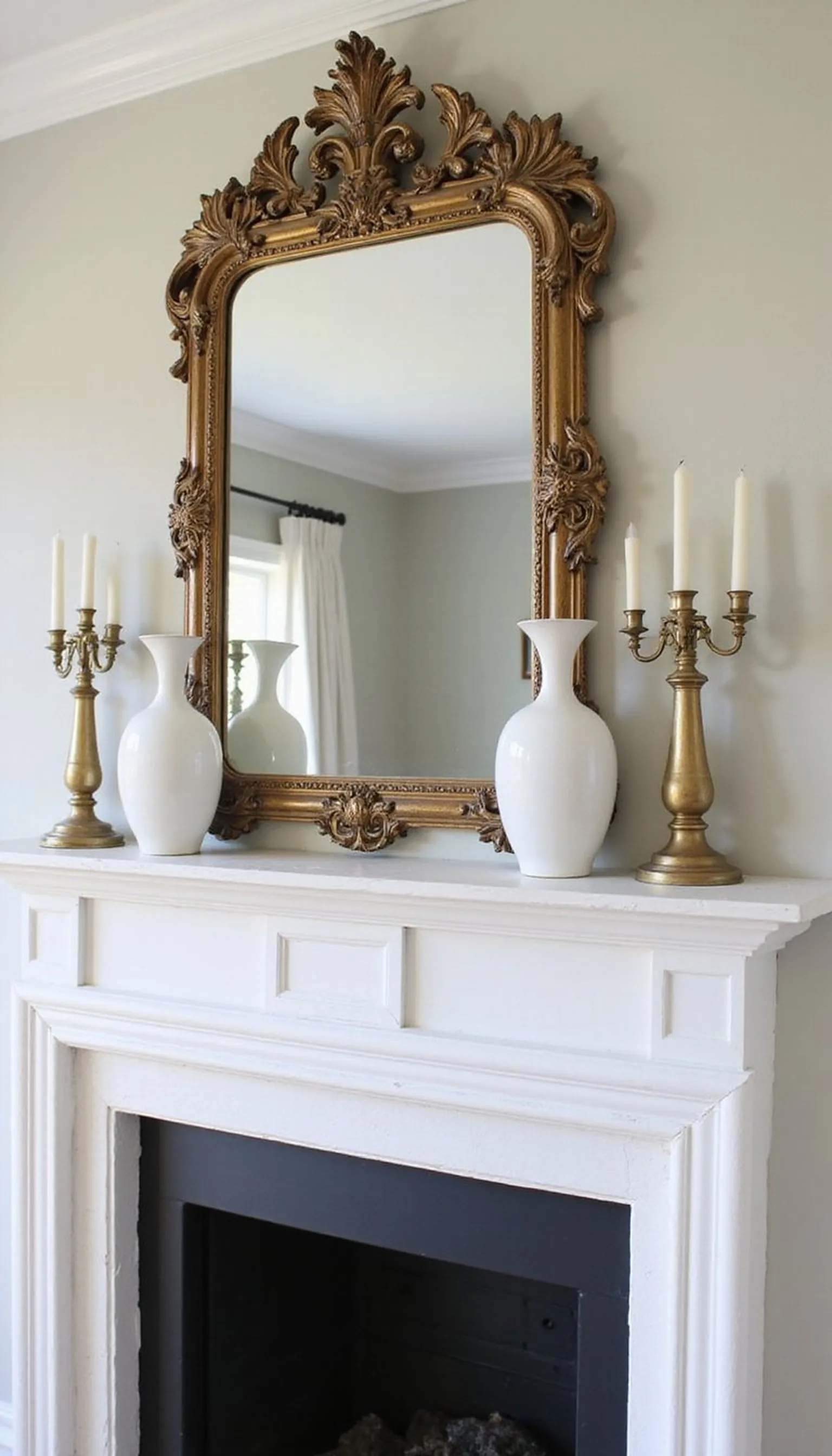 Fireplace styling with porcelain and tapered candlesticks