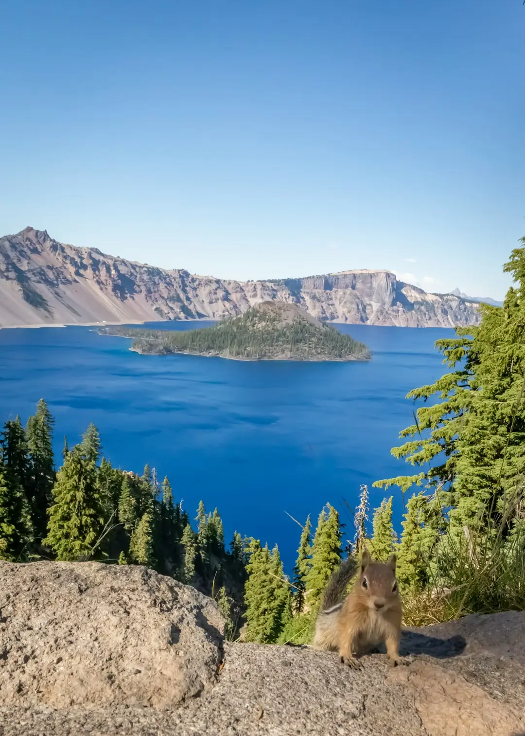 Crater Lake's clear blue during late-summer light