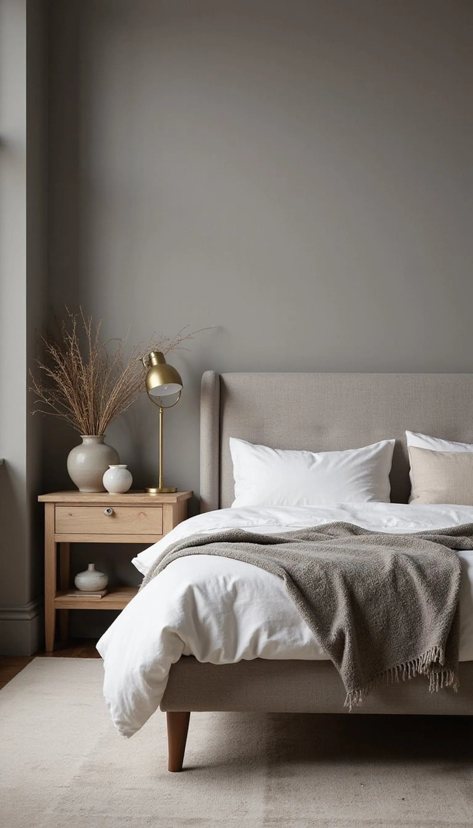 Belgian modern classic bedroom: muted tones and brass