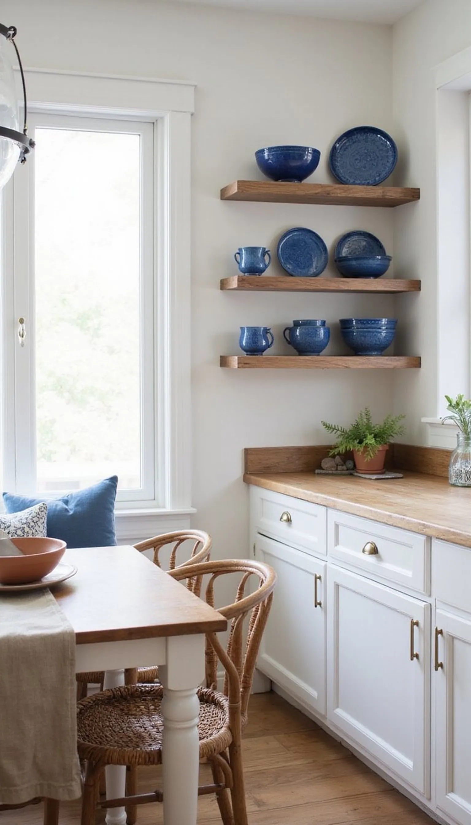 Greek island kitchen nook in white and blue