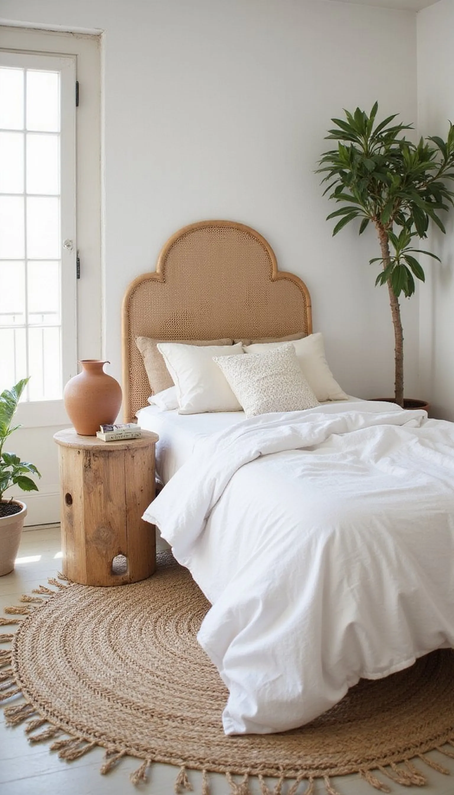 Mediterranean coastal bedroom with rattan and linen